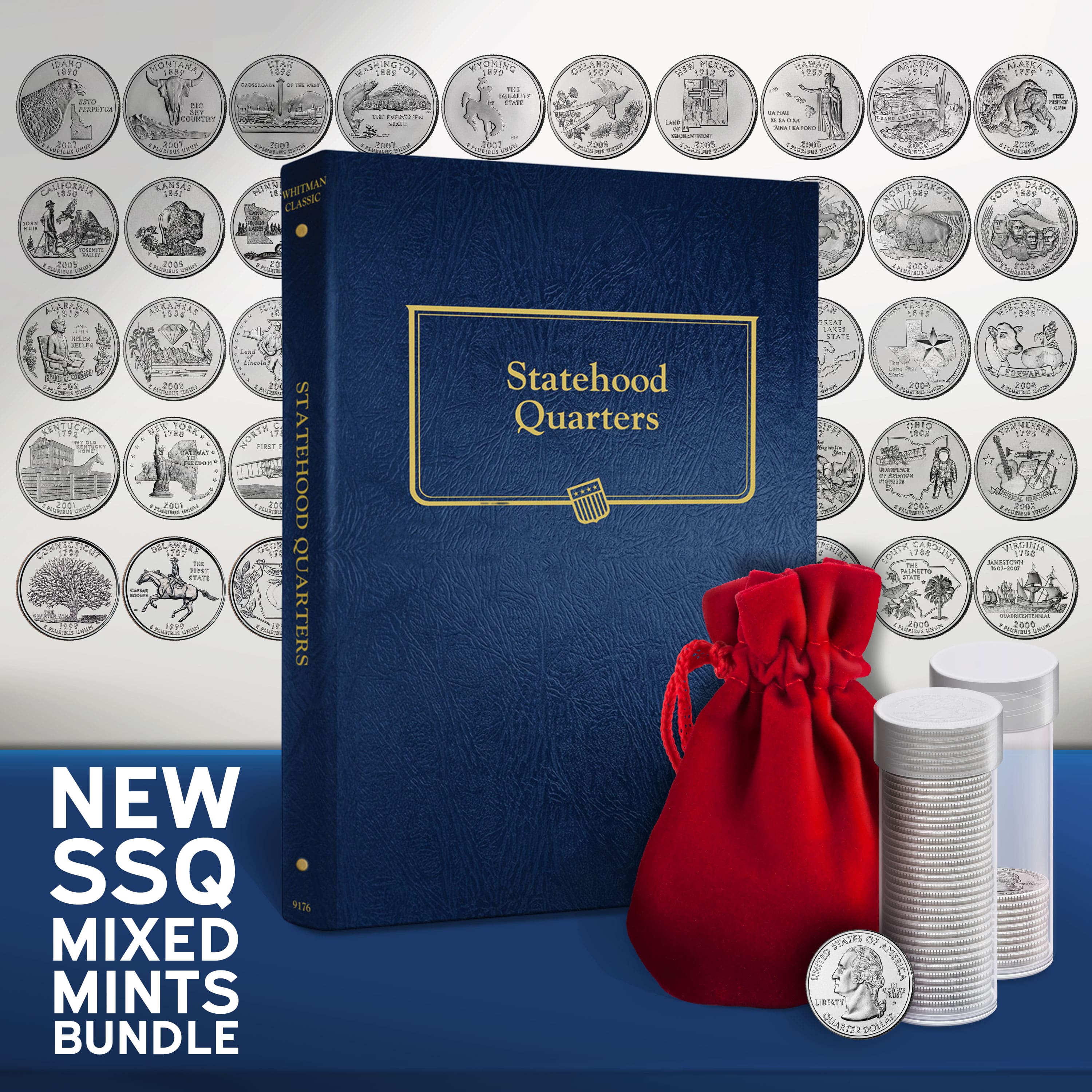 Statehood Quarters Coin Collecting Bundle (1999–2008) - Full Set 50 UNC Coins (P/D Mint) + Whitman Classic® Album - Image 2