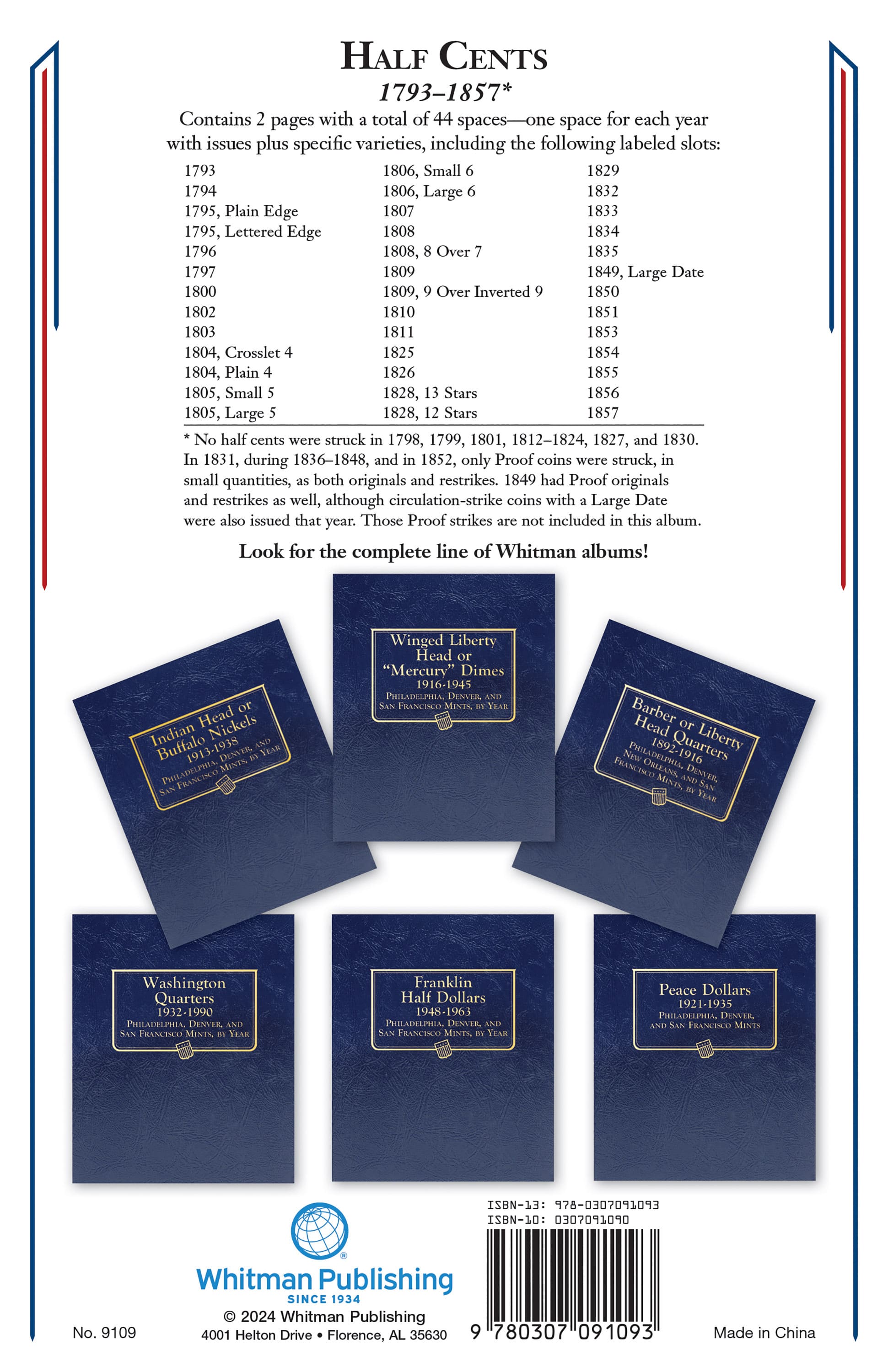 Whitman Classic® Coin Album – U.S. Half Cents: 1793-1857 (P Mint)