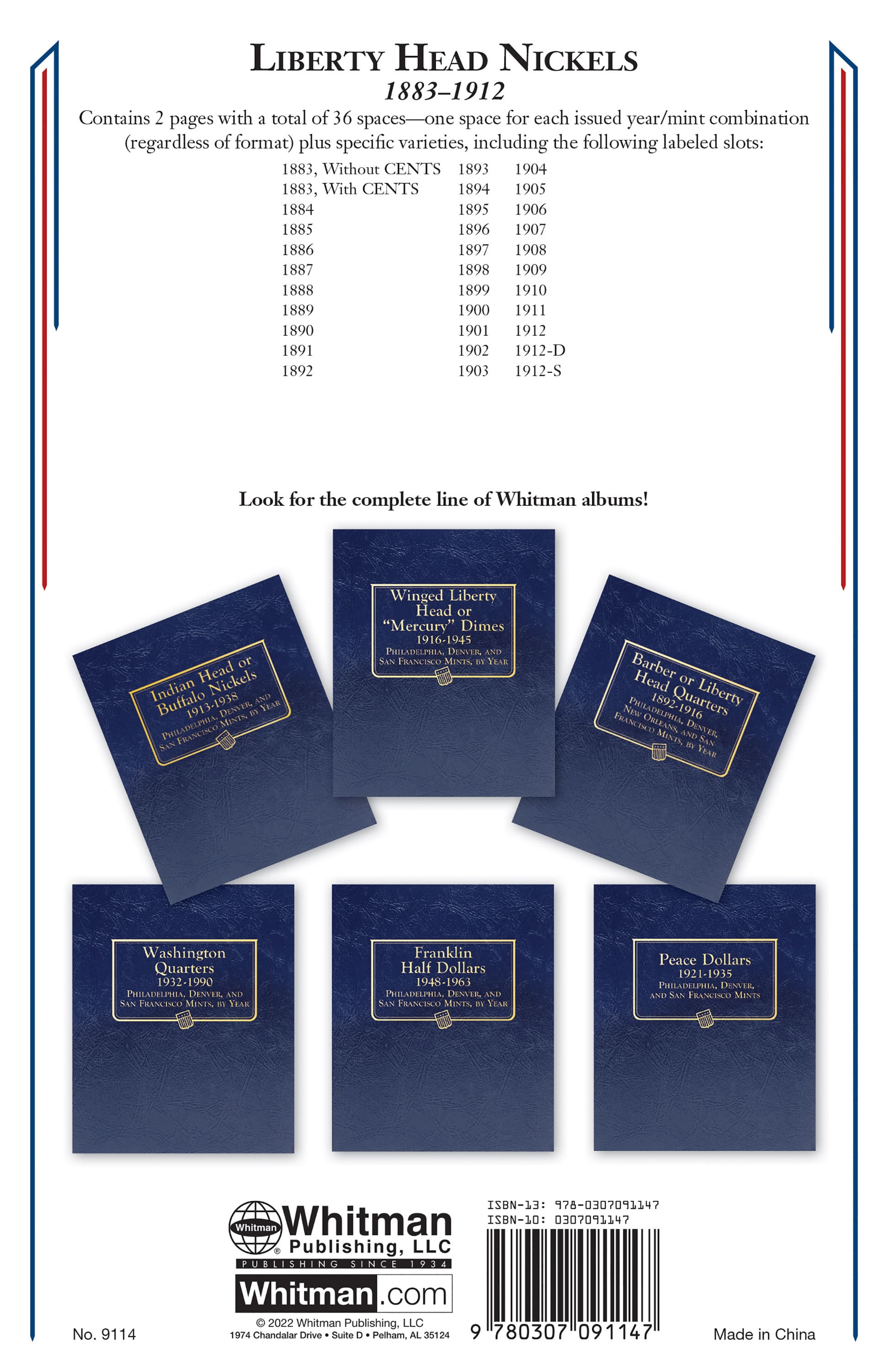 Whitman Classic® Coin Album – Liberty Head (V) Nickels: 1883-1912 (P, D, & S Mints)