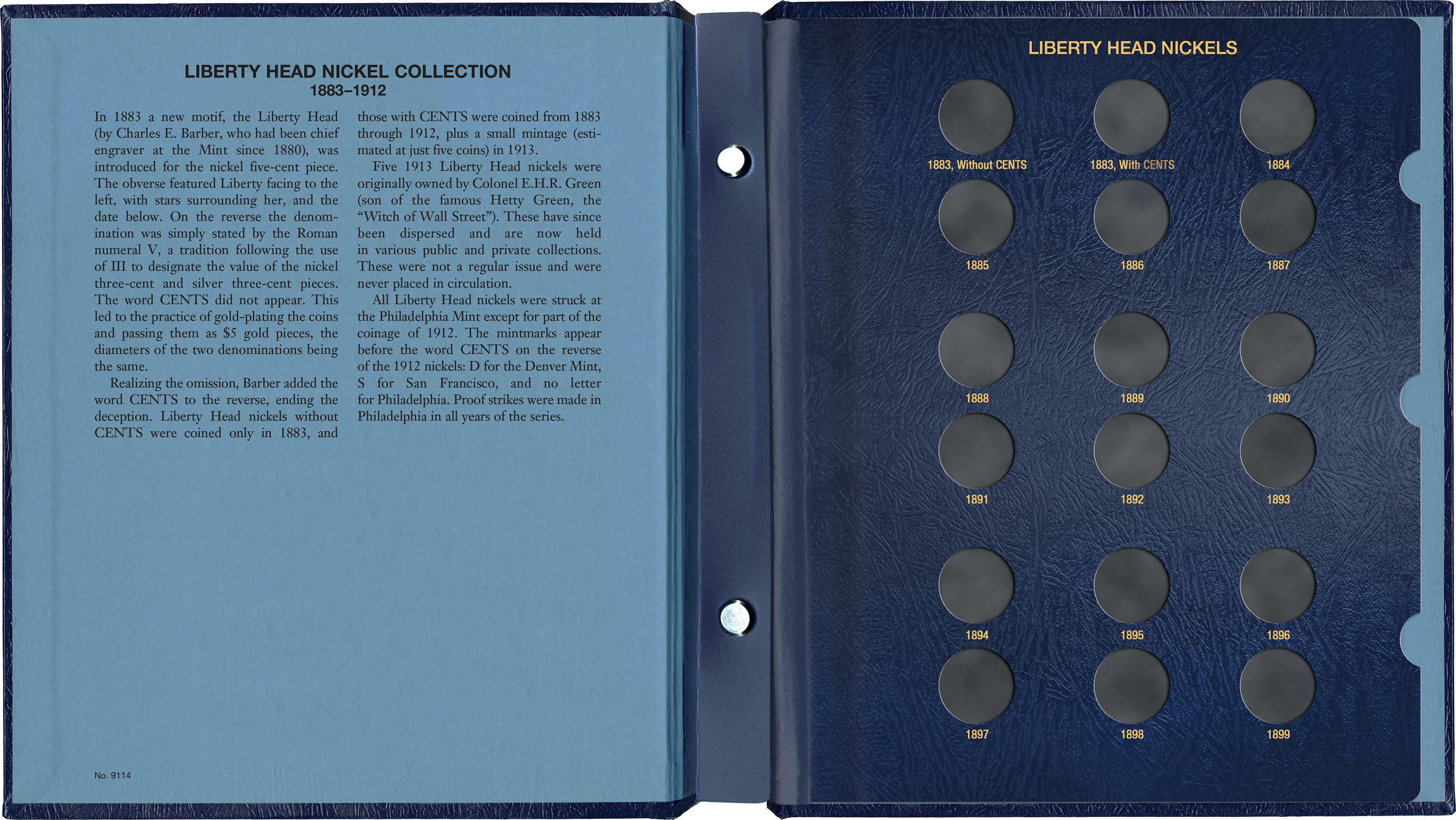 Whitman Classic® Coin Album – Liberty Head (V) Nickels: 1883-1912 (P, D, & S Mints)