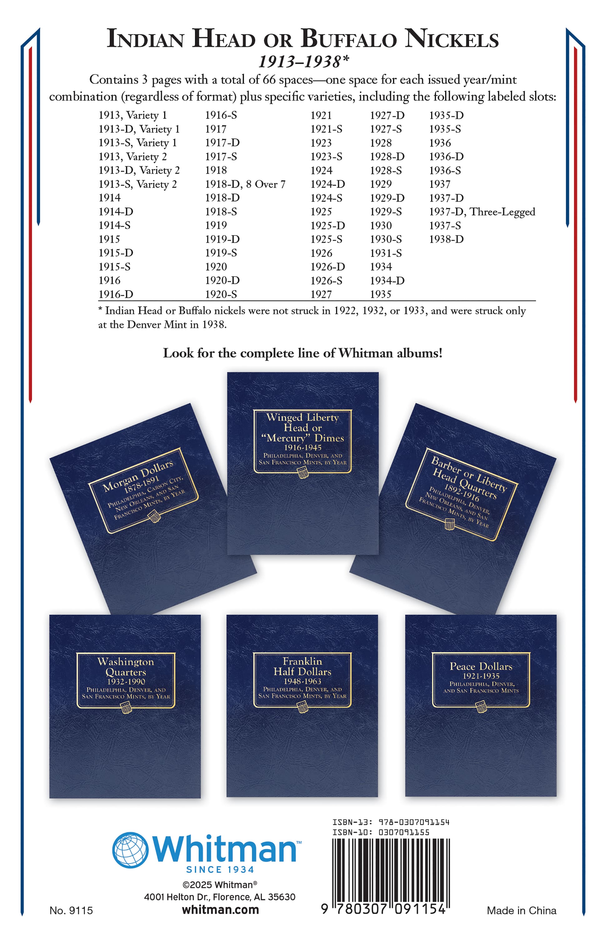 Whitman Classic® Coin Album – Buffalo Nickels: 1913-1938 (P, D, & S Mints)