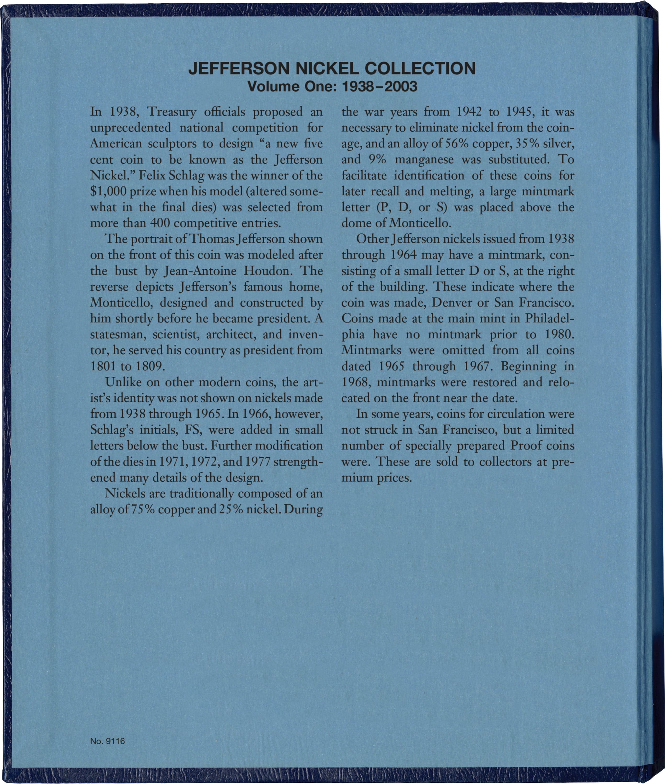 Whitman Classic® Coin Album – Jefferson Nickels Volume #1: 1938-2003 (P, D, & S Mints)