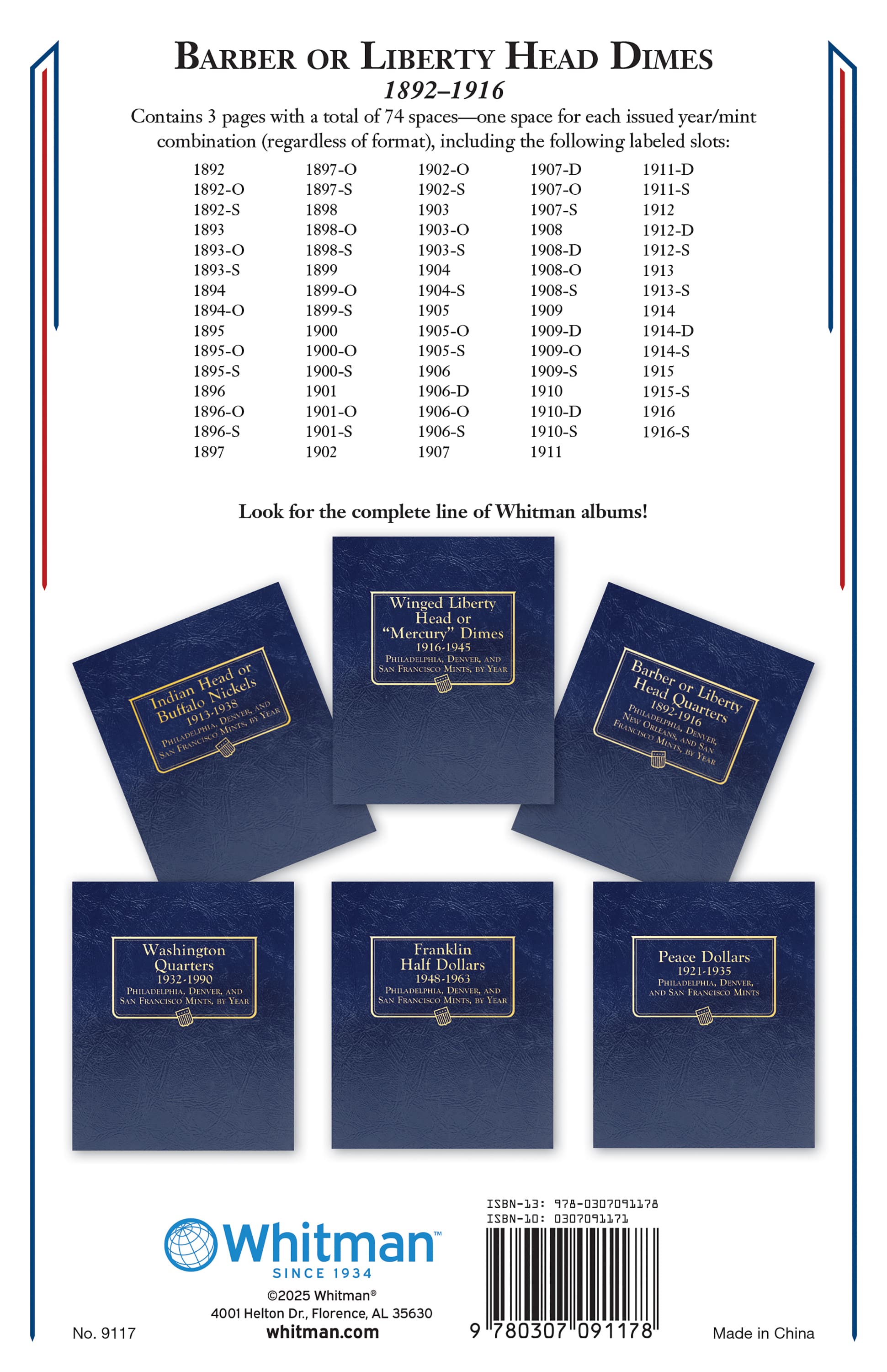 Whitman Classic® Coin Album – Barber (Liberty Head) Dimes: 1892-1916 (P, D, O, & S Mints)