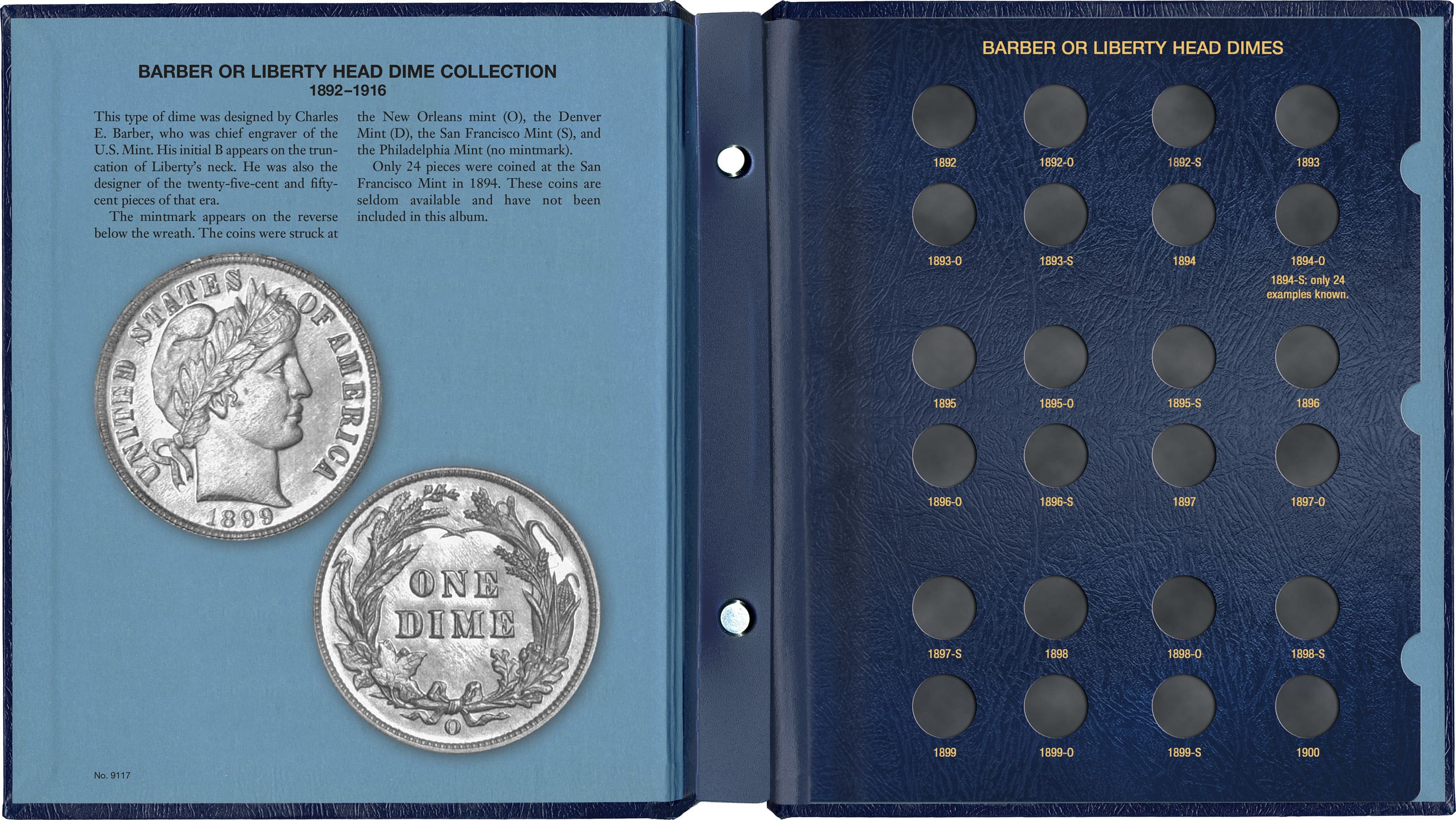 Whitman Classic® Coin Album – Barber (Liberty Head) Dimes: 1892-1916 (P, D, O, & S Mints)