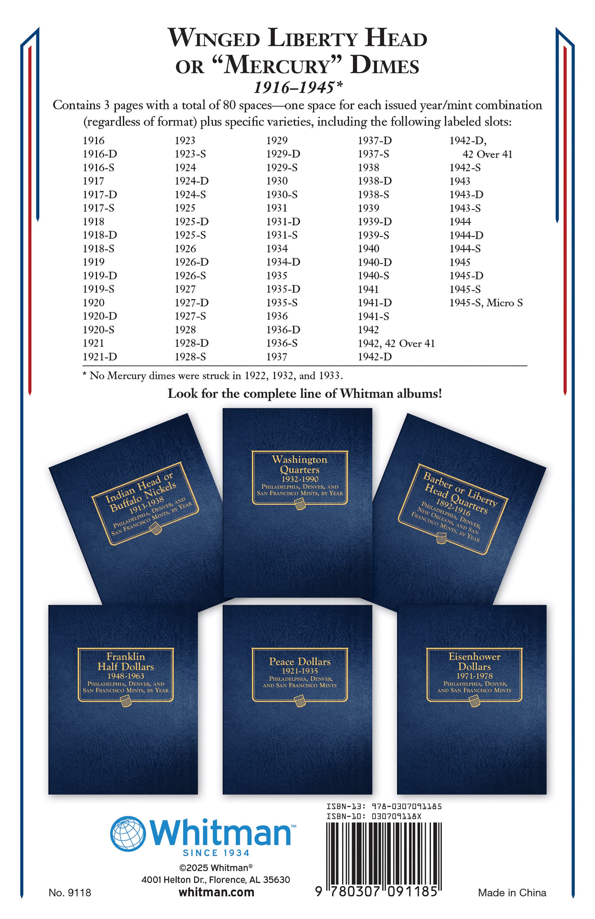 Whitman Classic® Coin Album – Mercury (Winged Liberty Head) Dimes: 1916-1945 (P, D, & S Mints)