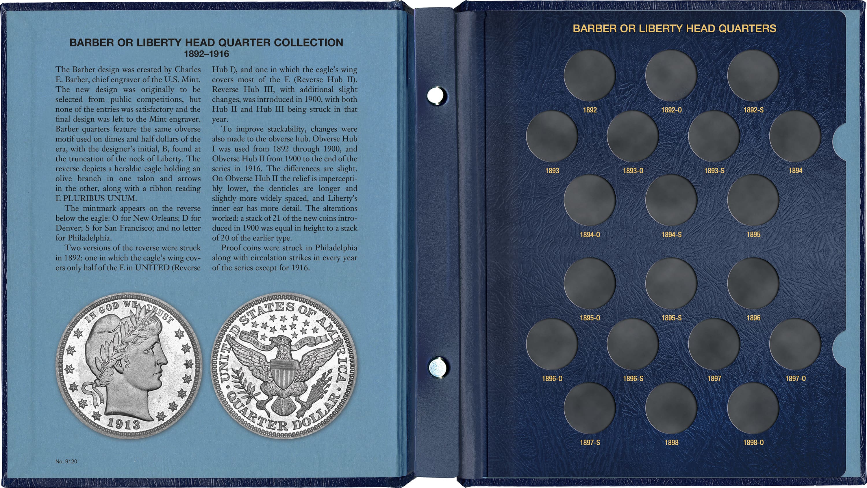 Whitman Classic® Coin Album – Barber (Liberty Head) Quarters: 1892-1916 (P, D, O, & S Mints)