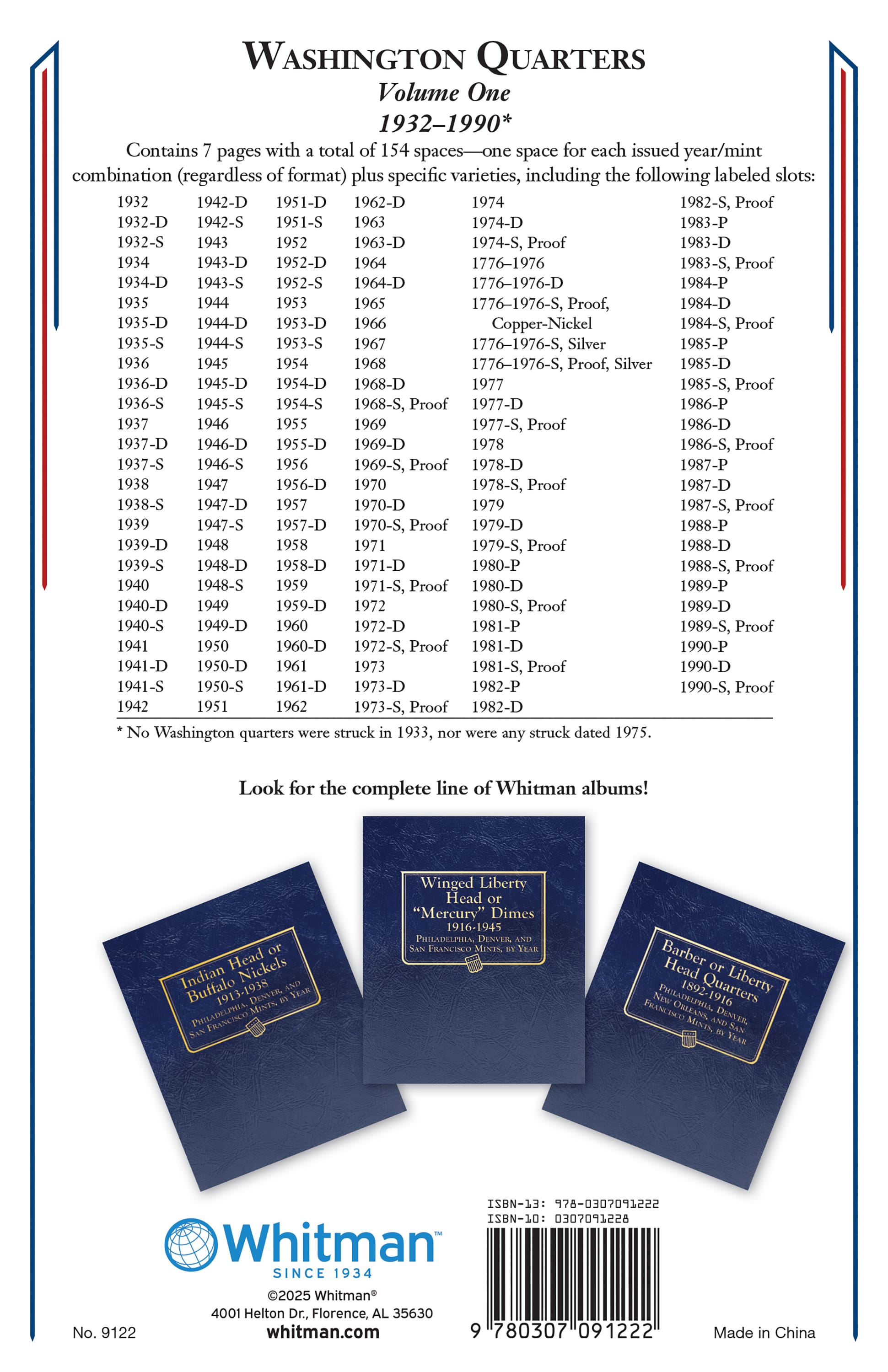 Whitman Classic® Coin Album – Washington Quarters Volume #1: 1932-1990 (P, D, & S Mints)