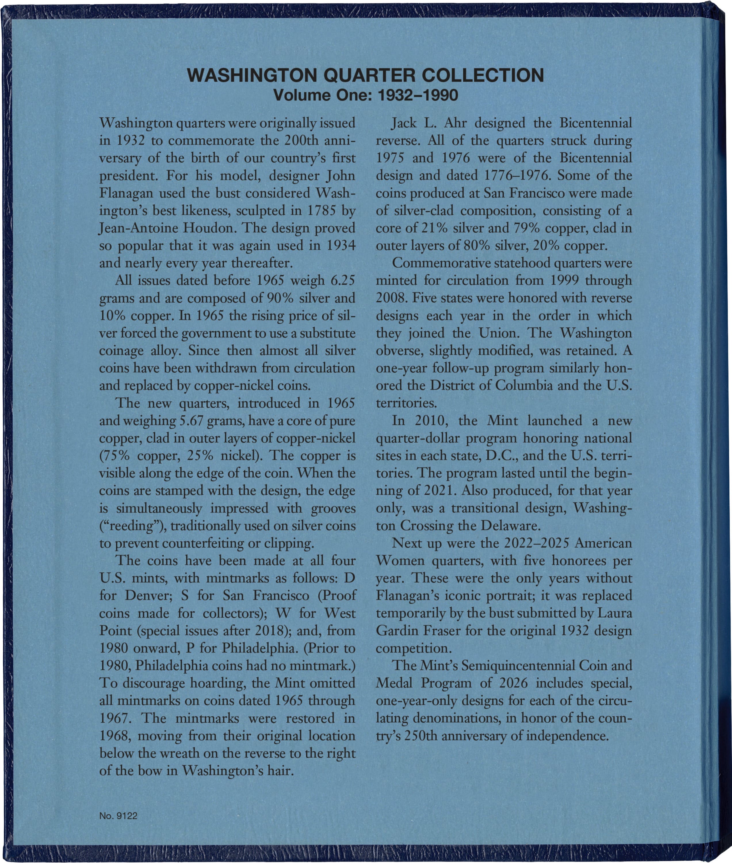 Whitman Classic® Coin Album – Washington Quarters Volume #1: 1932-1990 (P, D, & S Mints)