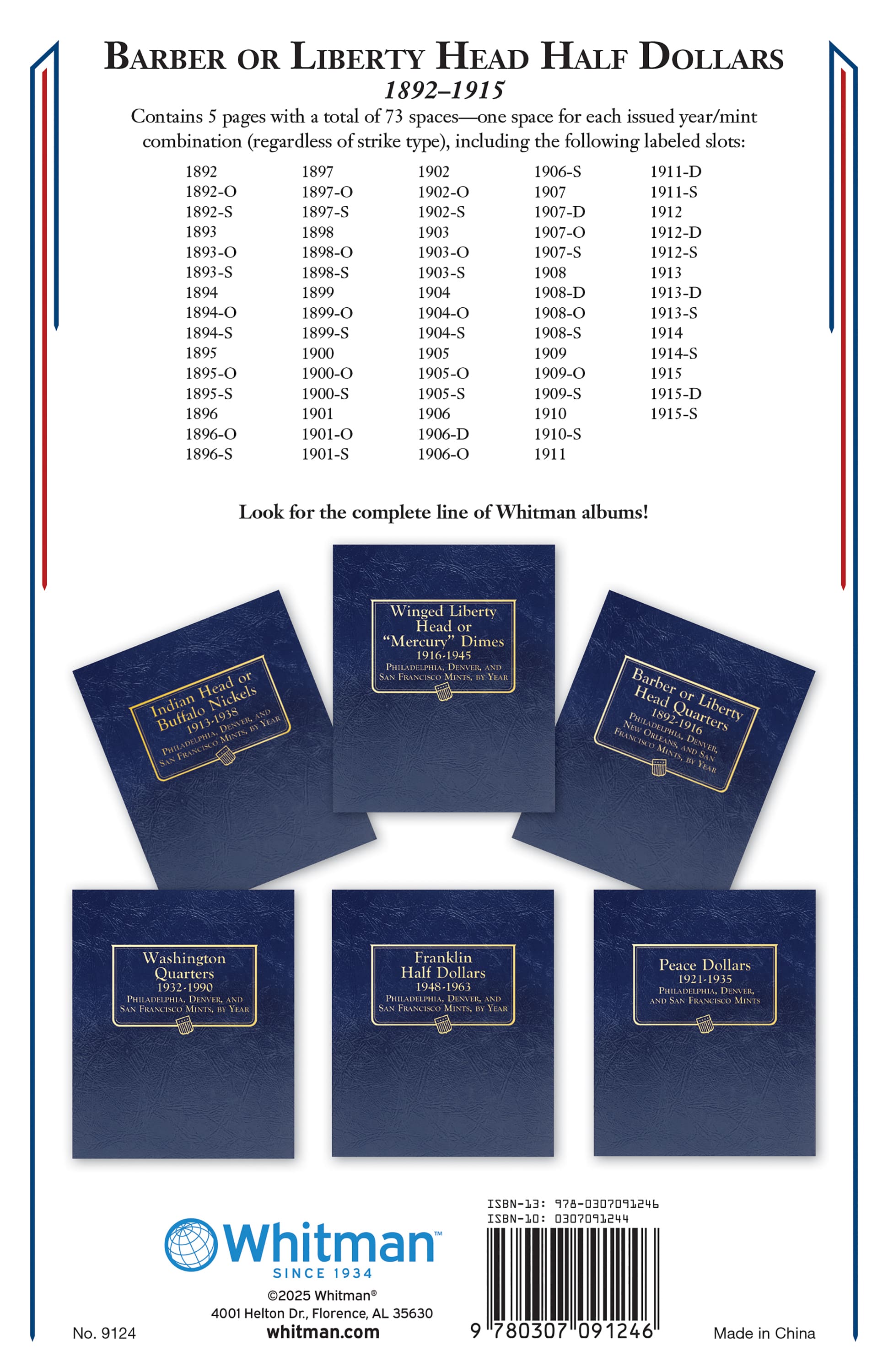 Whitman Classic® Coin Album – Barber (Liberty Head) Half Dollars: 1892-1915 (P, D, O, & S Mints)