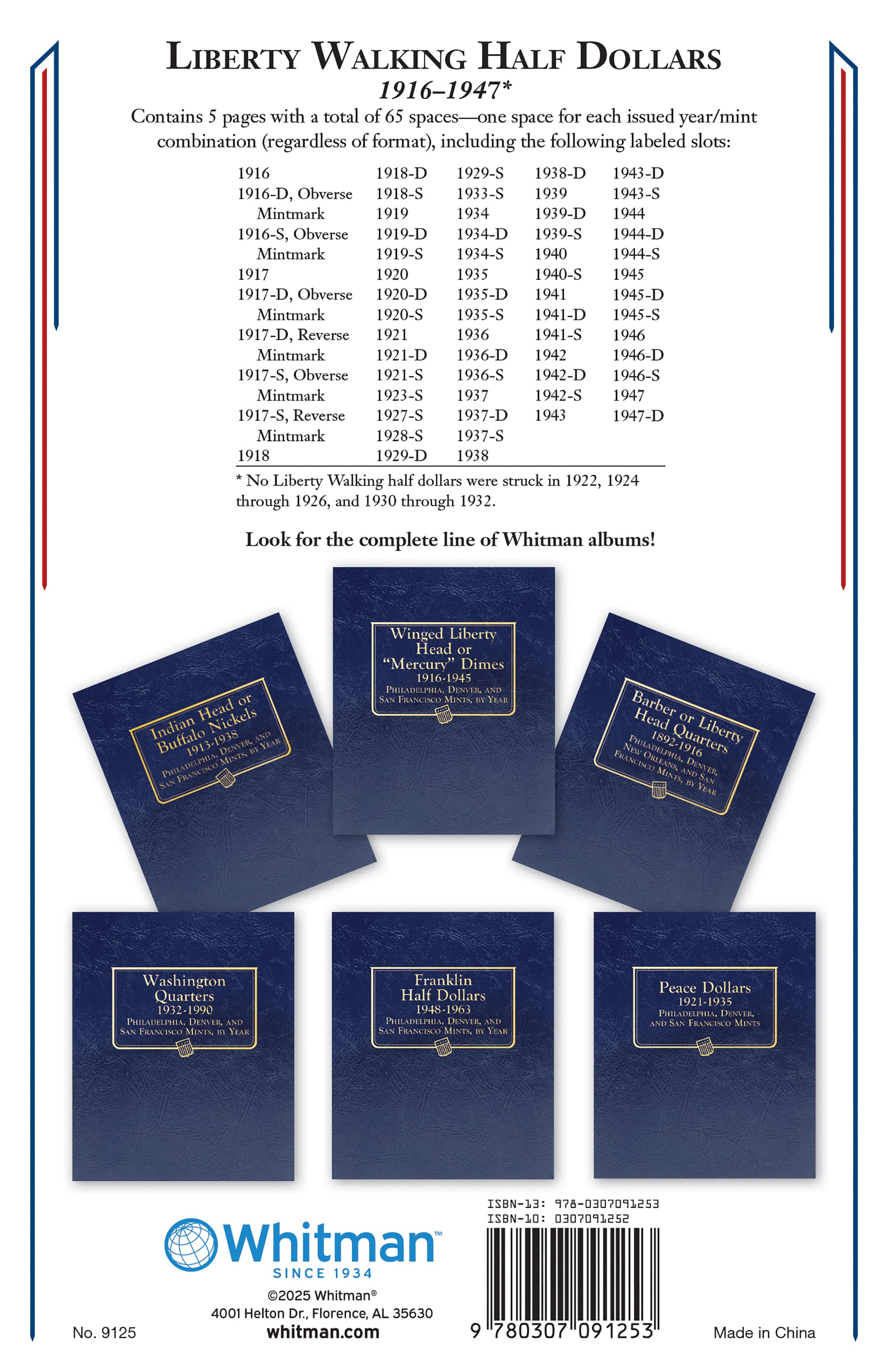 Whitman Classic® Coin Album – Liberty Walking Half Dollars: 1916-1947 (P, D, & S Mints)