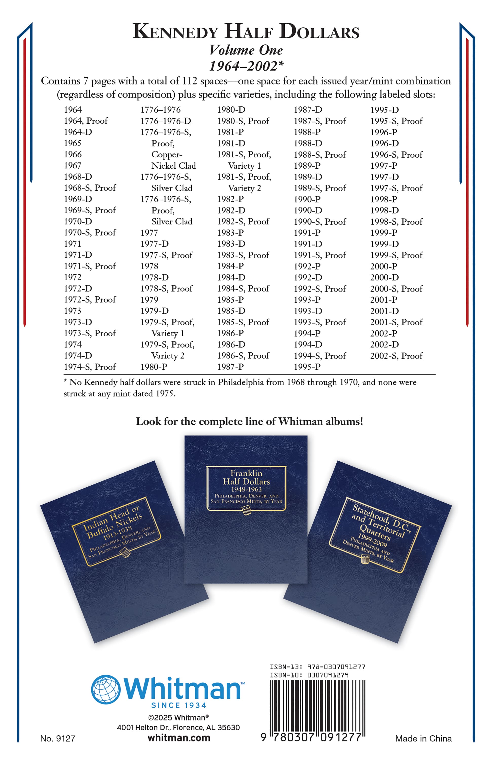 Whitman Classic® Coin Album – Kennedy Half Dollars Volume #1: 1964-2002 (P, D, & S Mints)