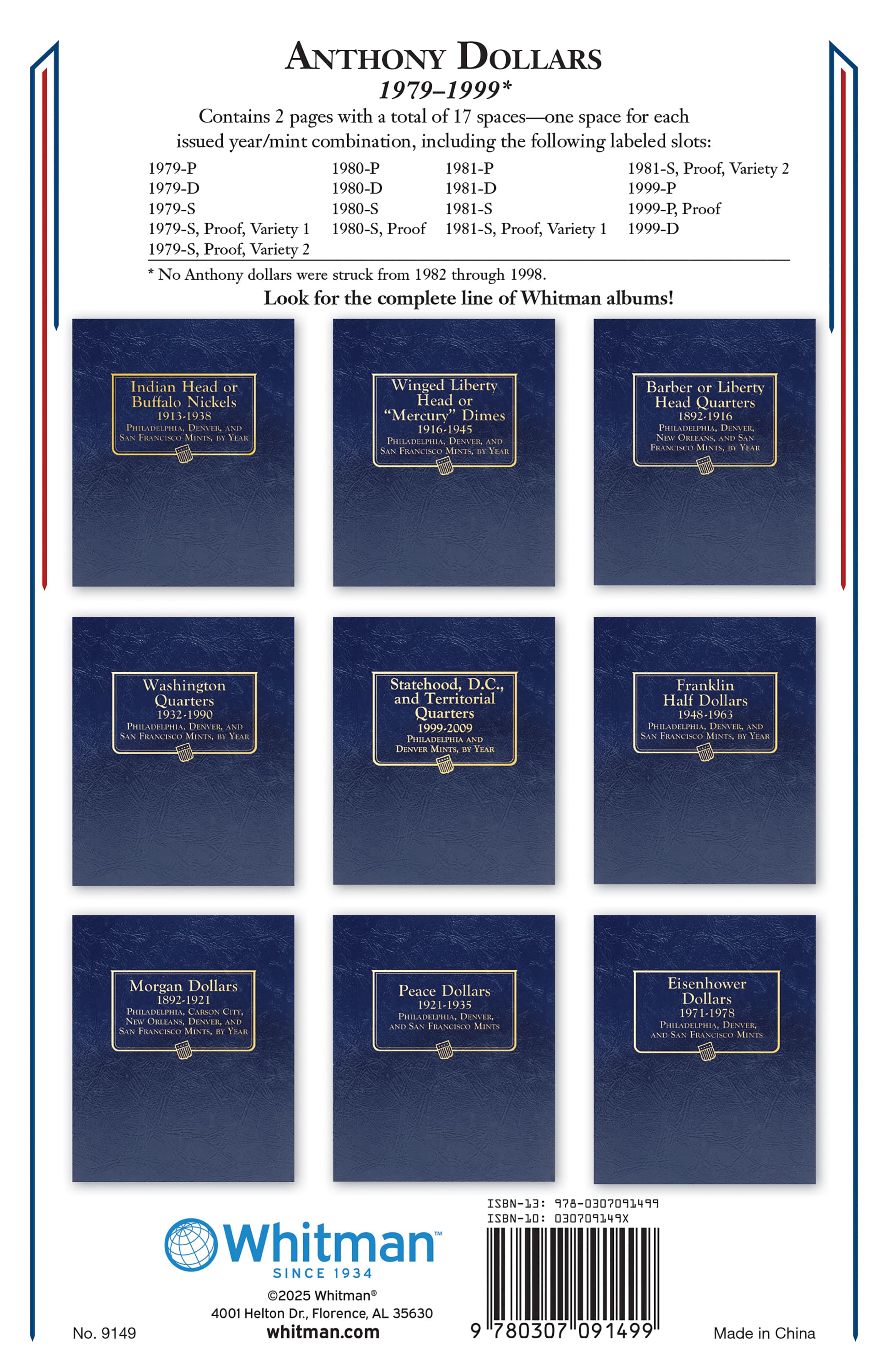 Whitman Classic® Coin Album – Susan B. Anthony Dollars: 1979-1999 (P, D, and S Mints)