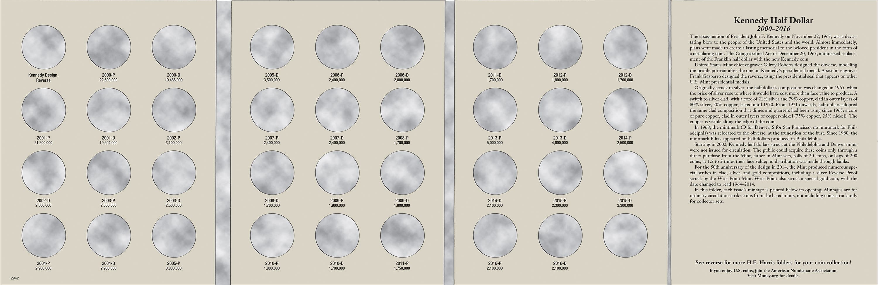 H.E. Harris® Coin Folder – Kennedy Half Dollars Collection #3: 2000-2016