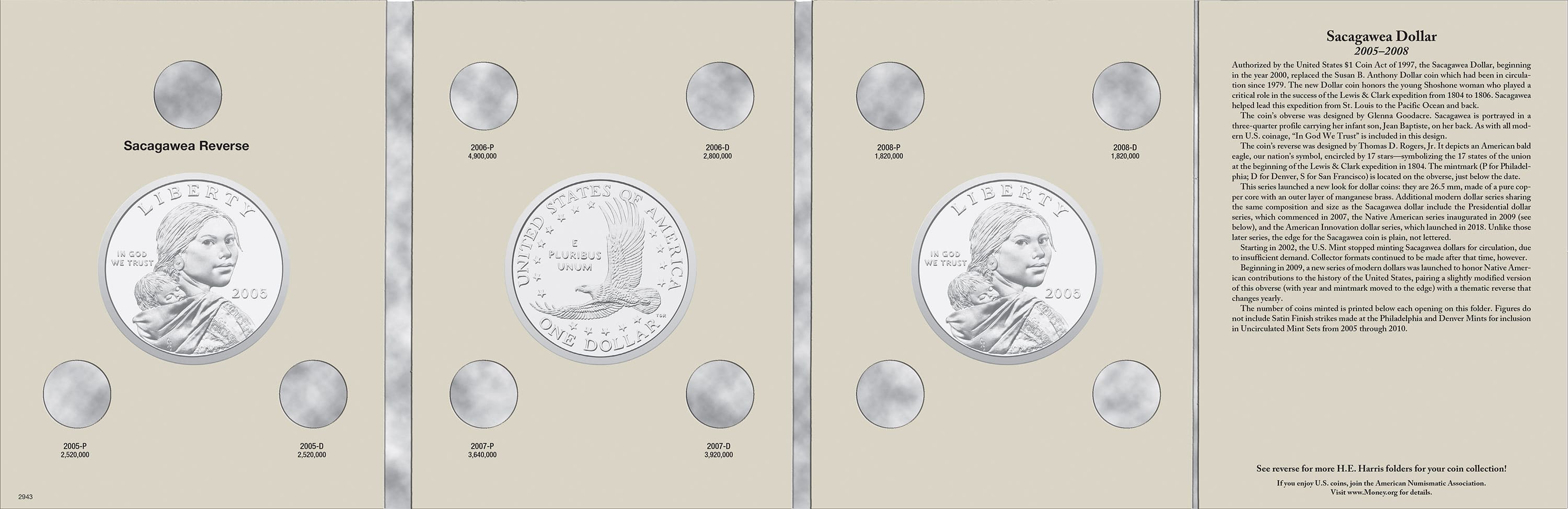 H.E. Harris® Coin Folder – Sacagawea Dollars Collection #2: 2005-2008