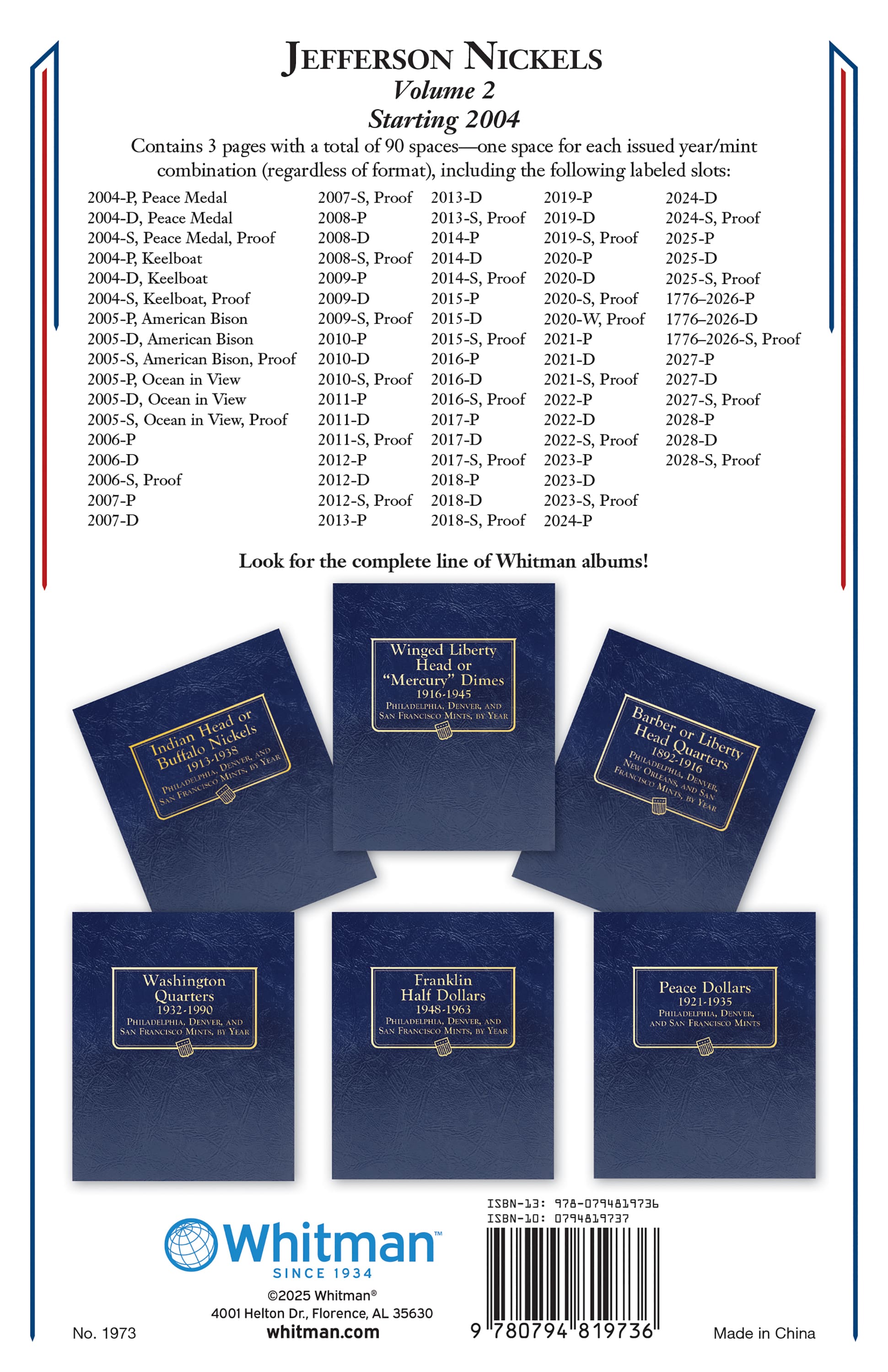 Whitman Classic® Coin Album – Jefferson Nickels Volume #2: Starting 2004 (P, D, S, & W Mints)