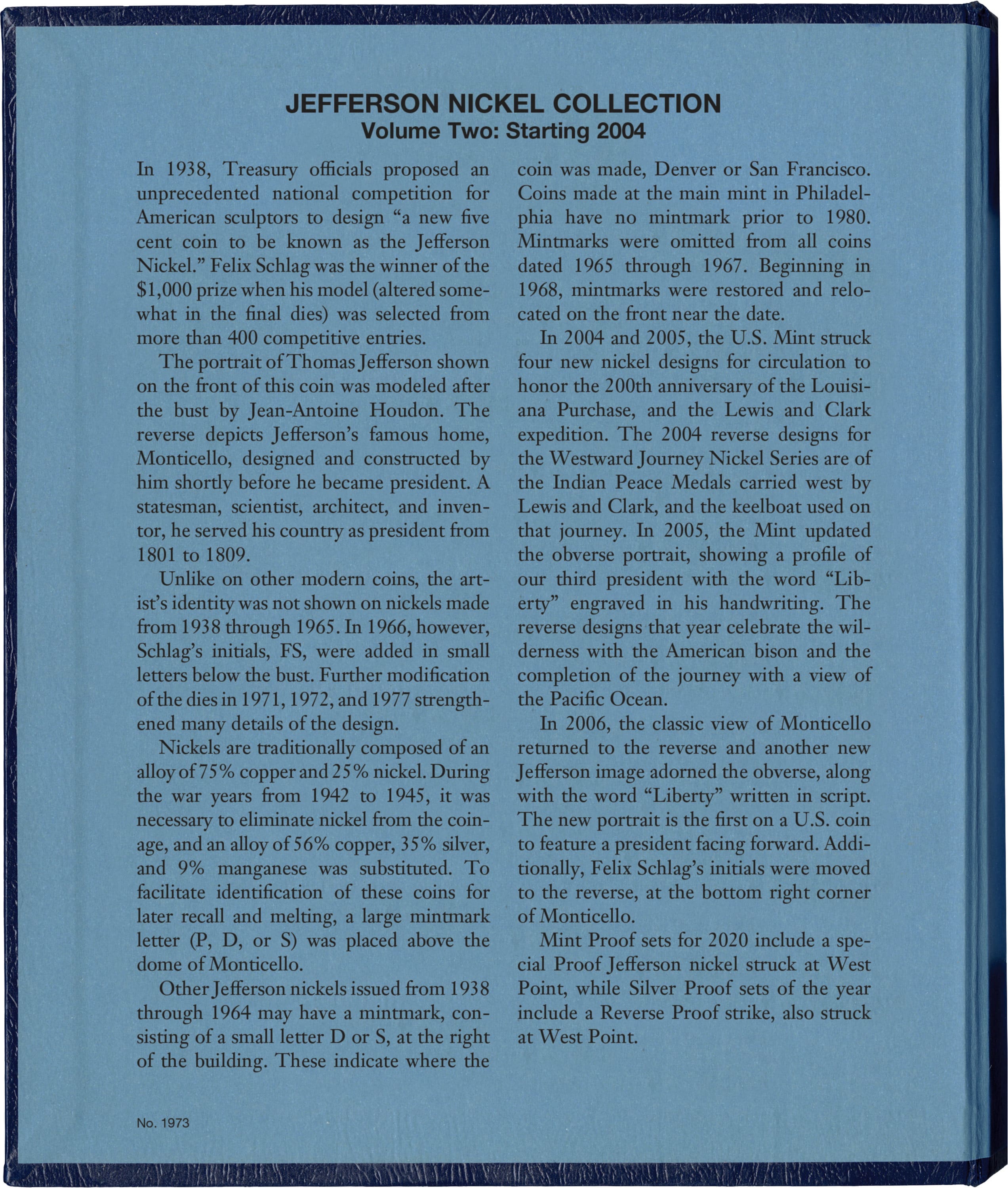 Whitman Classic® Coin Album – Jefferson Nickels Volume #2: Starting 2004 (P, D, S, & W Mints)