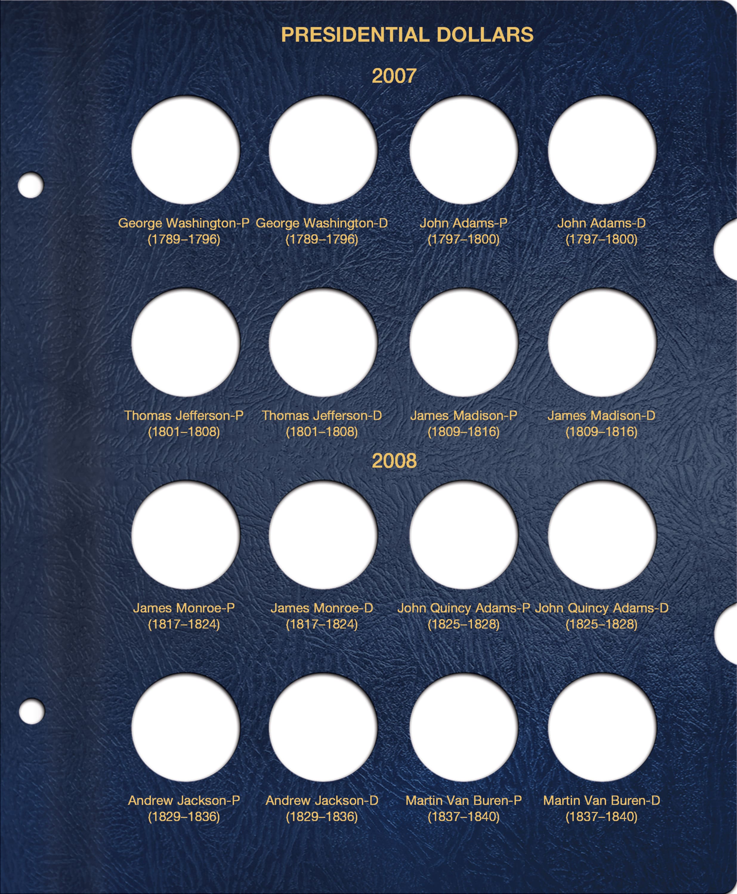 Whitman Classic® Coin Album – Presidential Dollars: Starting 2007 (P & D Mints)