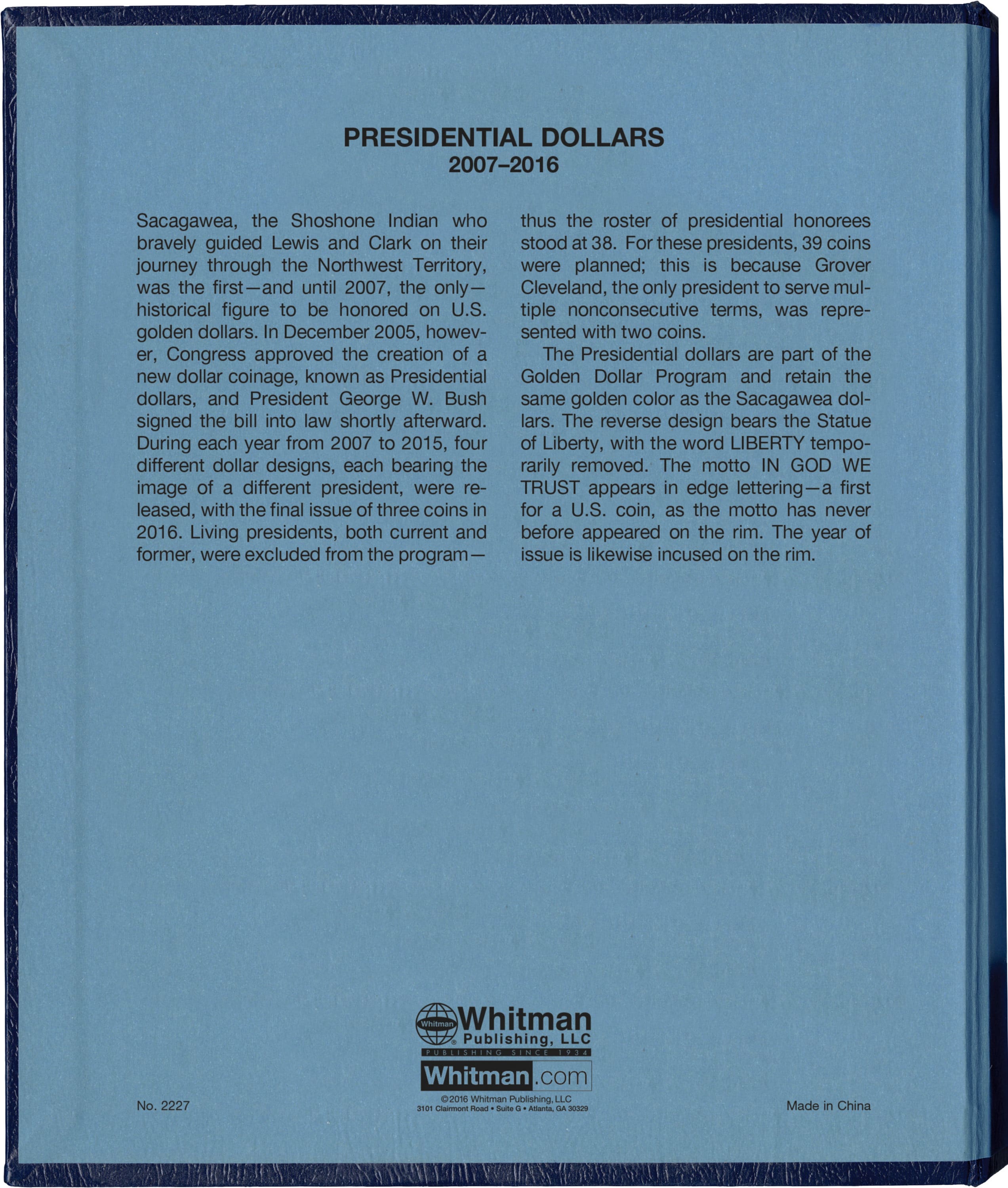 Whitman Classic® Coin Album – Presidential Dollars: Starting 2007 (P & D Mints)