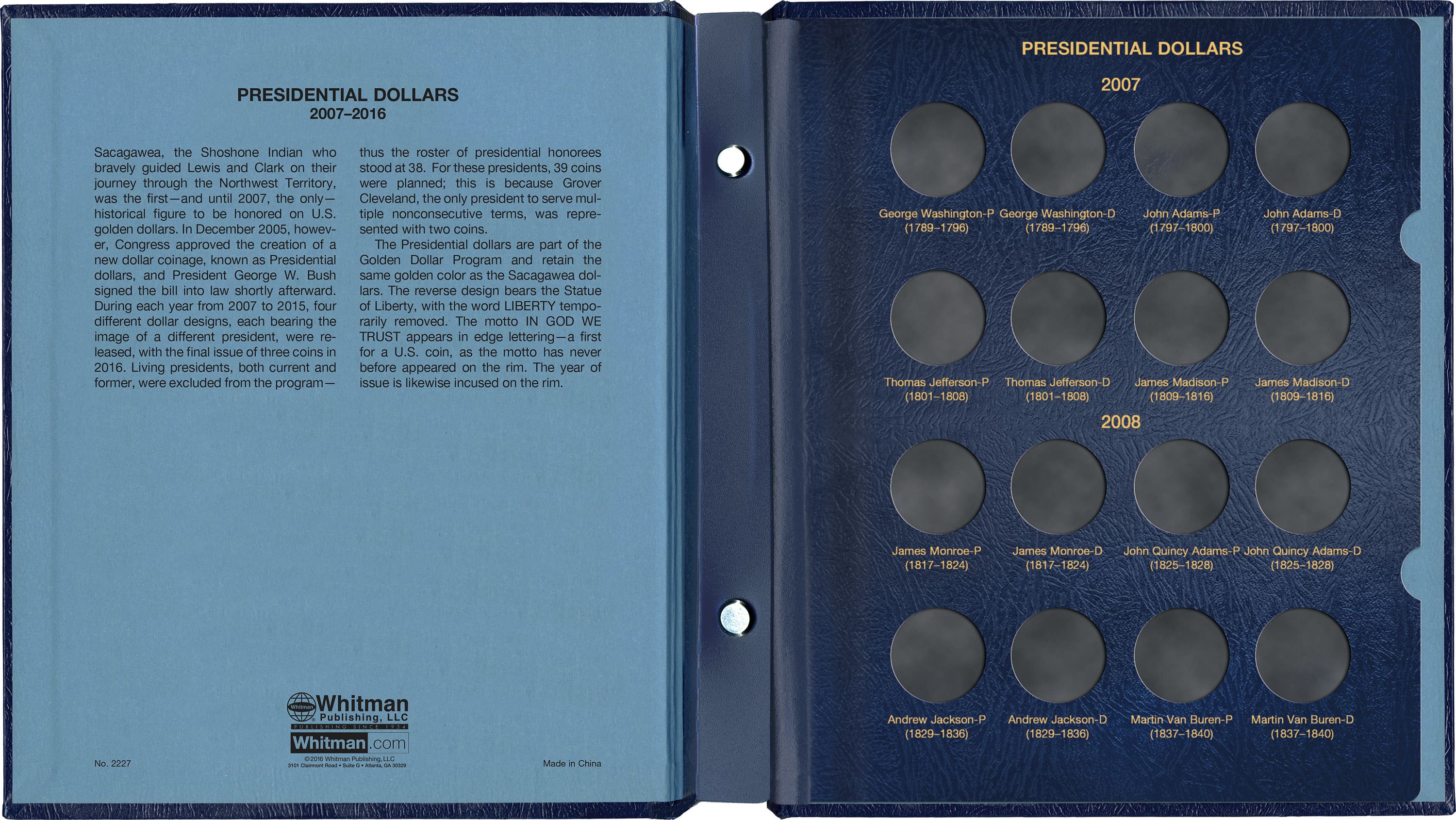 Whitman Classic® Coin Album – Presidential Dollars: Starting 2007 (P & D Mints)