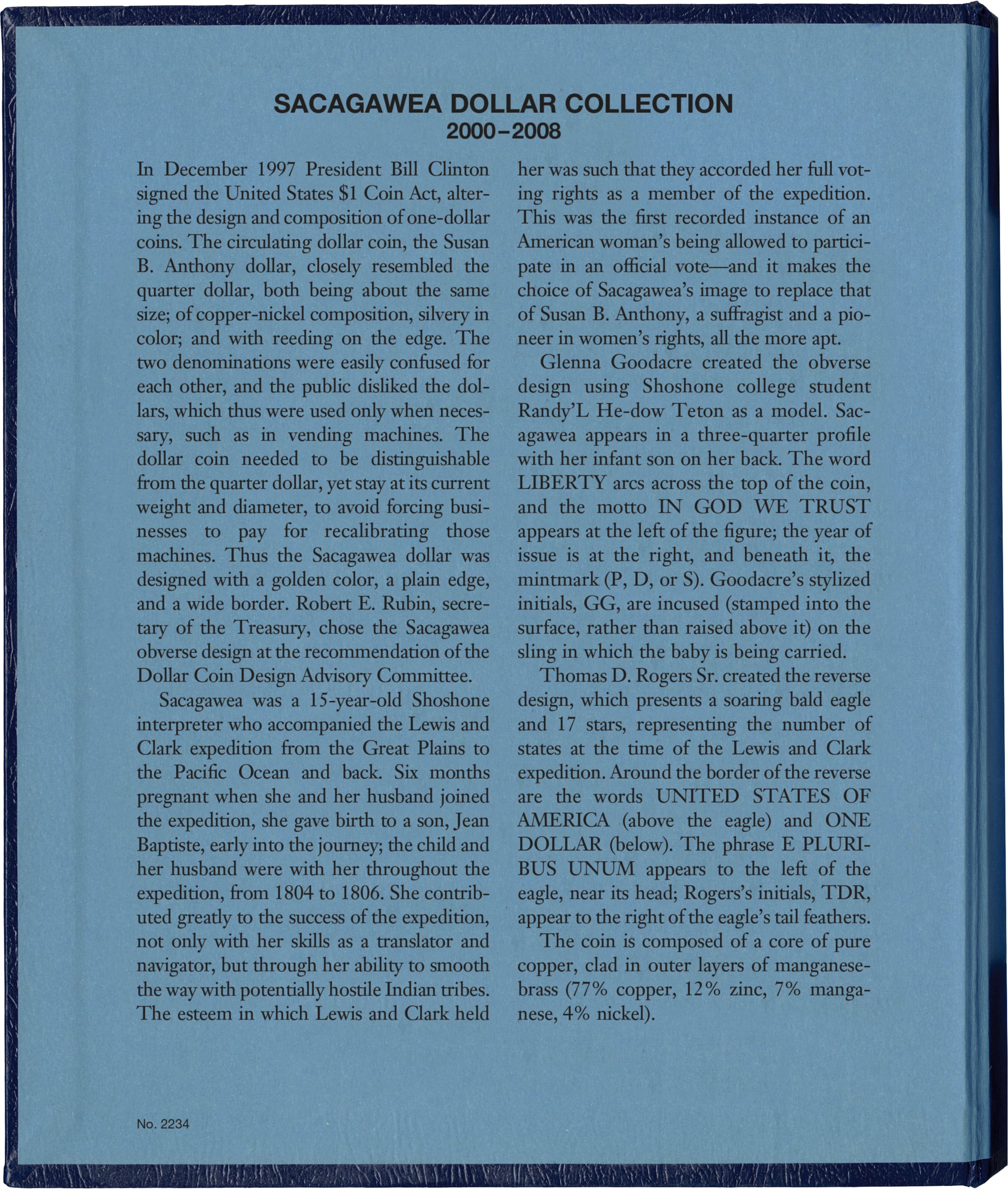 Whitman Classic® Coin Album – Sacagawea Dollars: 2000-2008 (P, D, & S Mints)