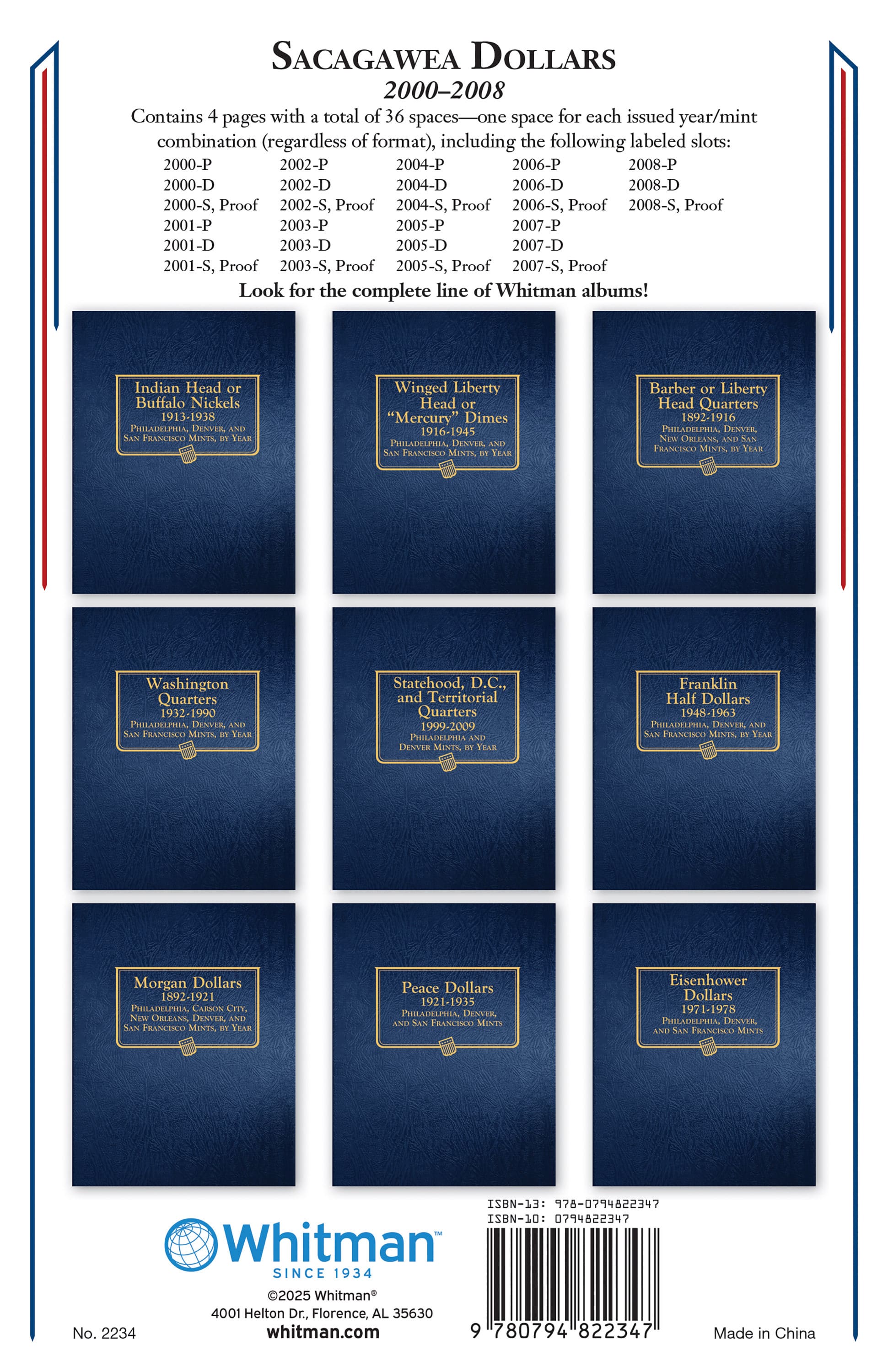 Whitman Classic® Coin Album – Sacagawea Dollars: 2000-2008 (P, D, & S Mints)