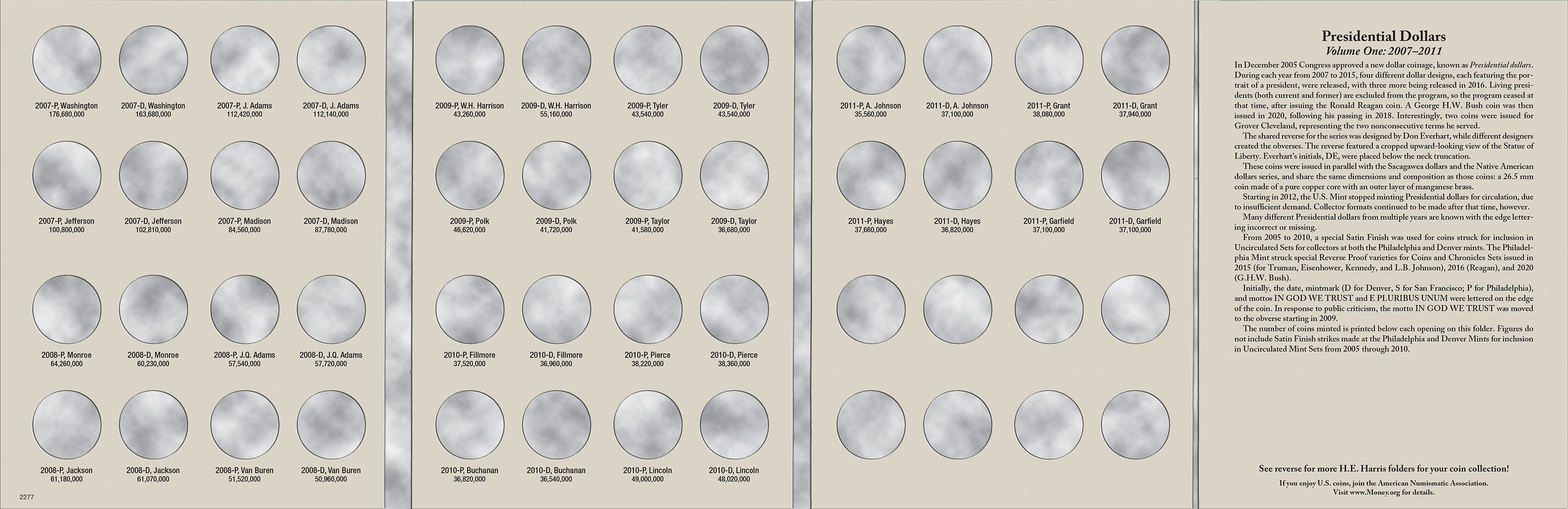 H.E. Harris® Coin Folder – Presidential Dollars Collection #1: 2007-2011 – P
