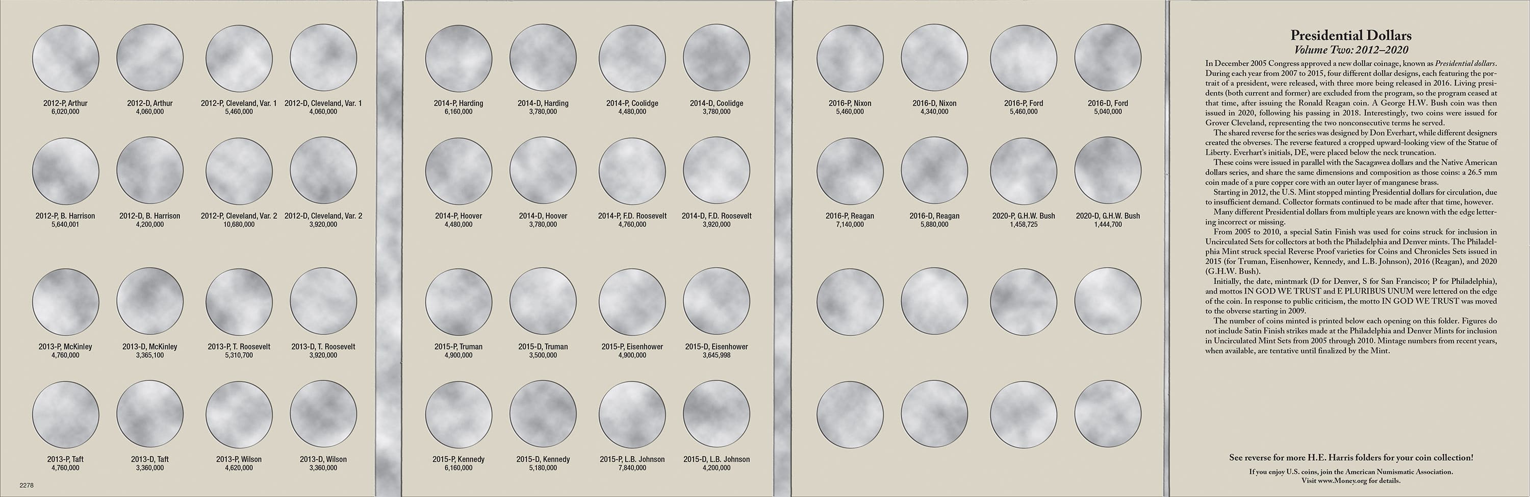 H.E. Harris® Coin Folder – Presidential Dollars Collection #2: Starting 2012
