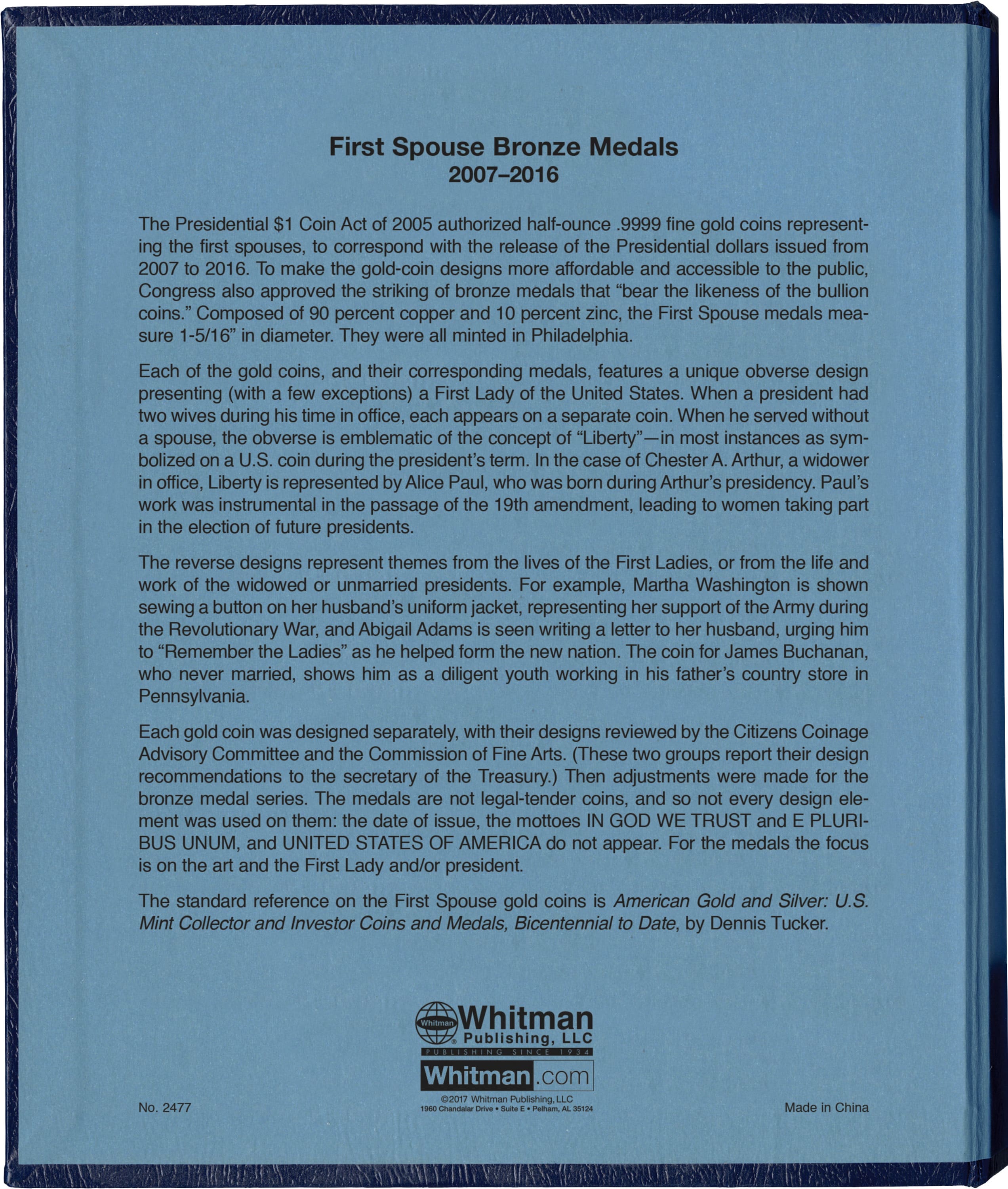 Whitman Classic® Coin Album – Presidential First Spouse Medals: 2007-2016