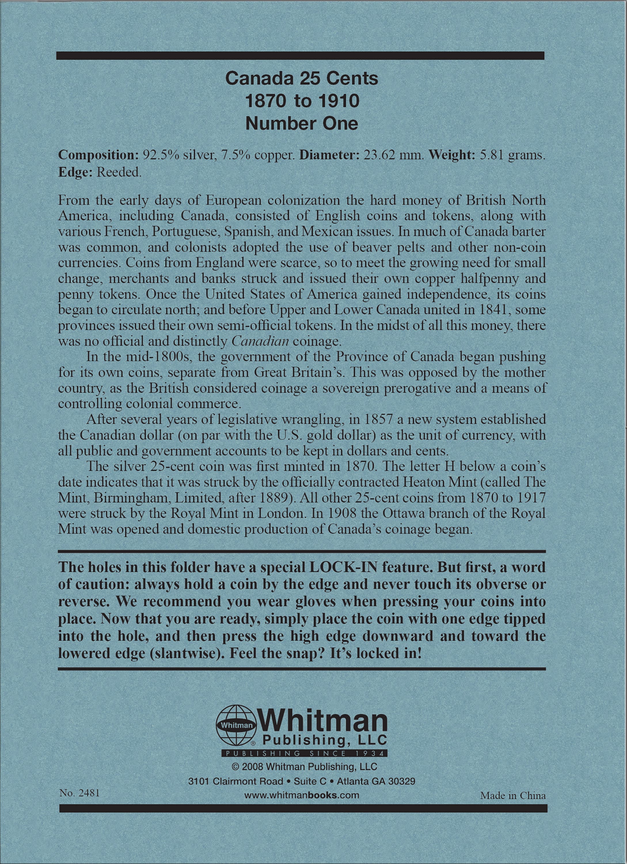 Official Whitman® Coin Folder – Canada Quarters (25 Cents) Collection #1: 1870-1910