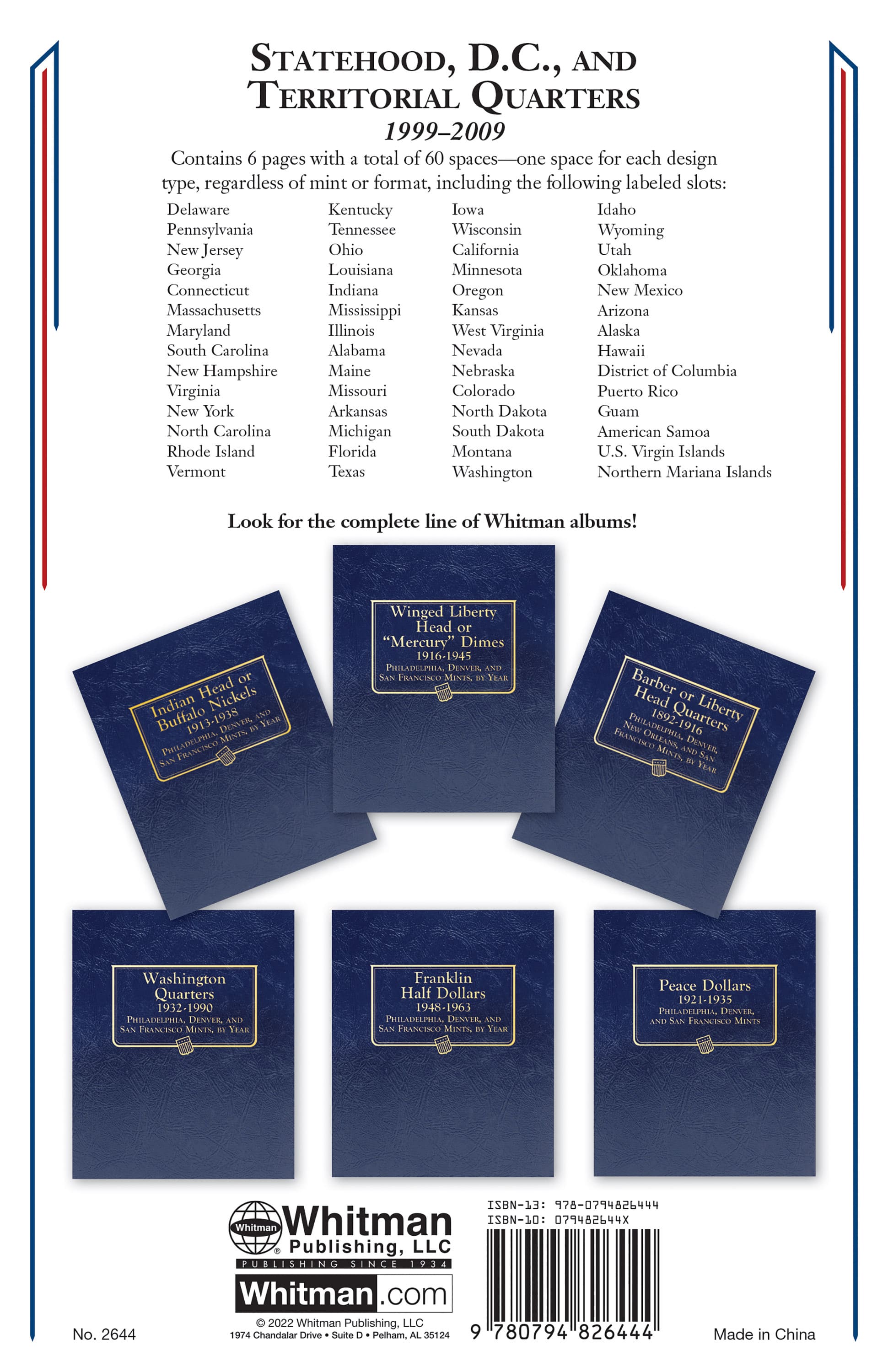Whitman Classic® Coin Album – Statehood, D.C. & Territorial Quarters: 1999-2009 (Single Mint)