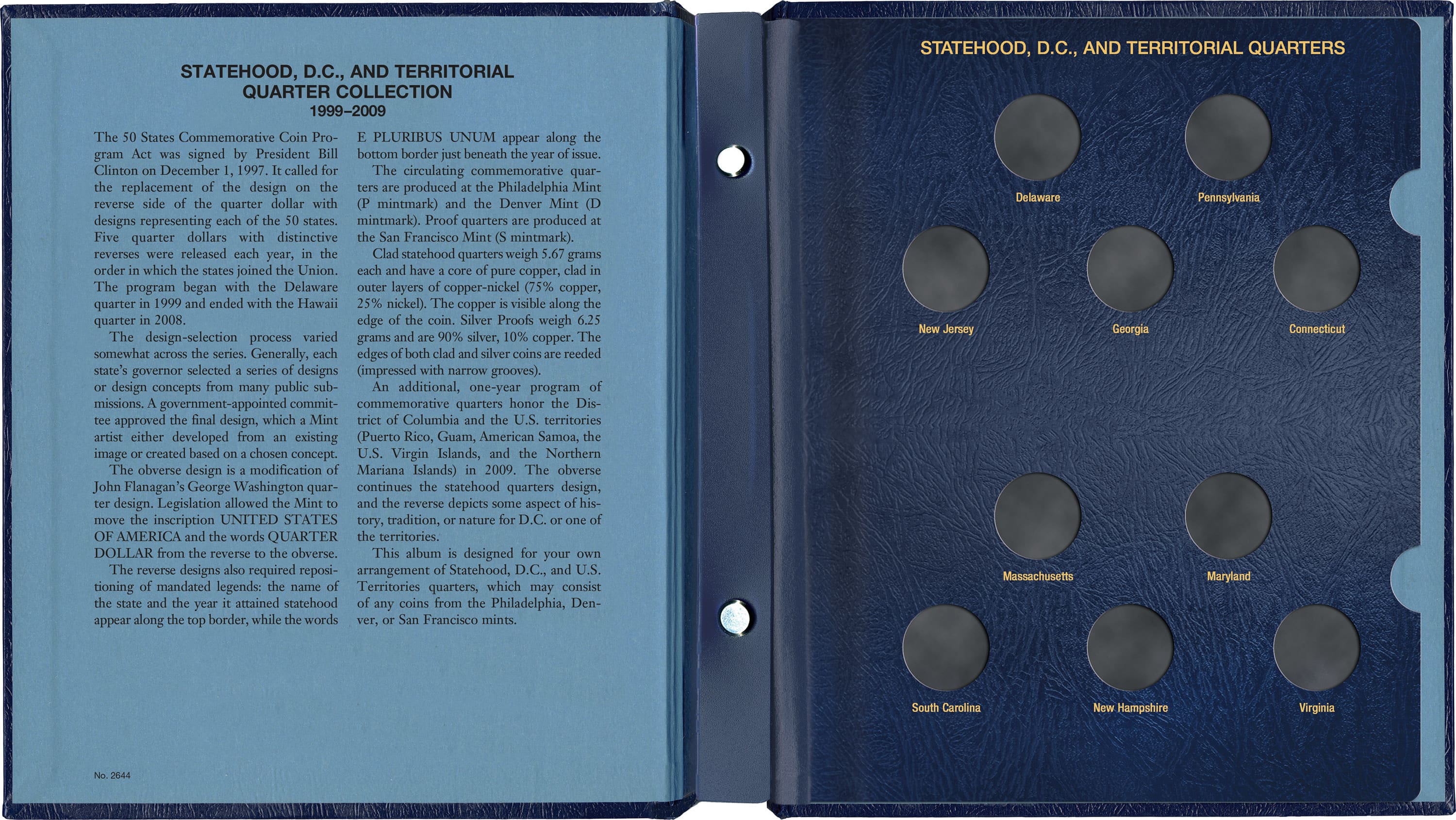 Whitman Classic® Coin Album – Statehood, D.C. & Territorial Quarters: 1999-2009 (Single Mint)