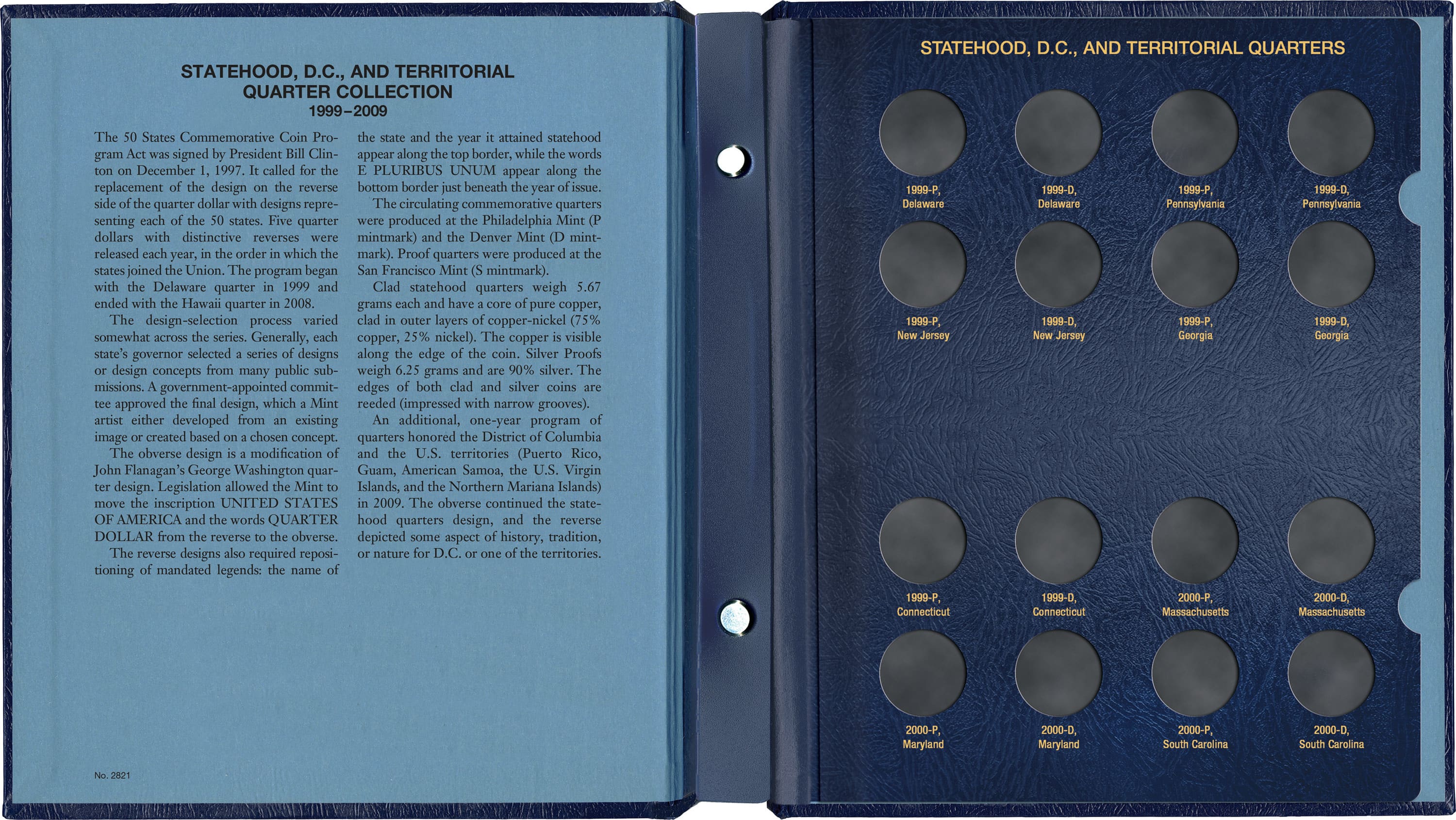Whitman Classic® Coin Album – Statehood, D.C. & Territorial Quarters: 1999-2009 (P & D Mints)