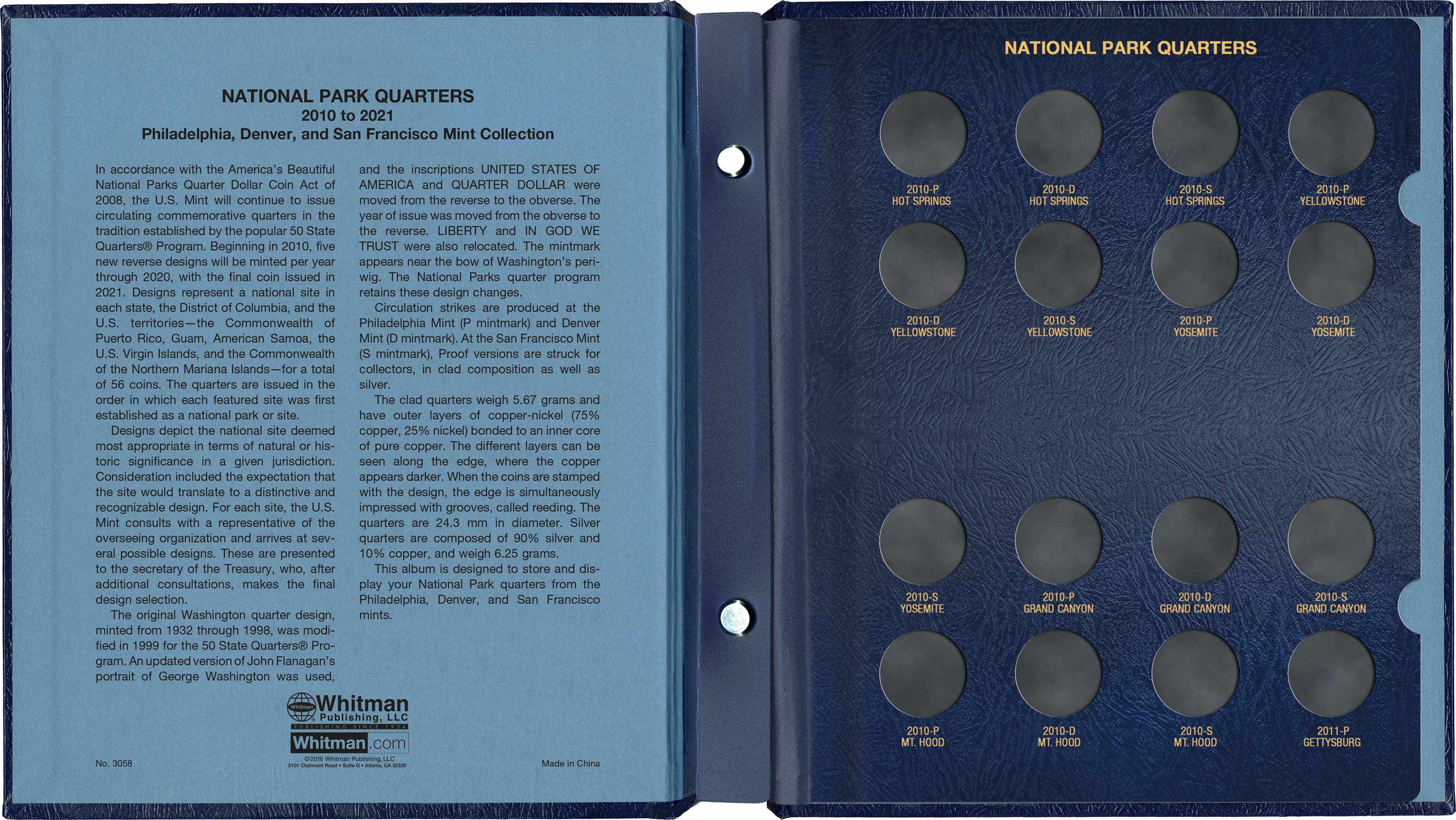 Whitman Classic® Coin Album – National Park Quarters Volume #1: 2010-2015 (P, D, & S Mints)