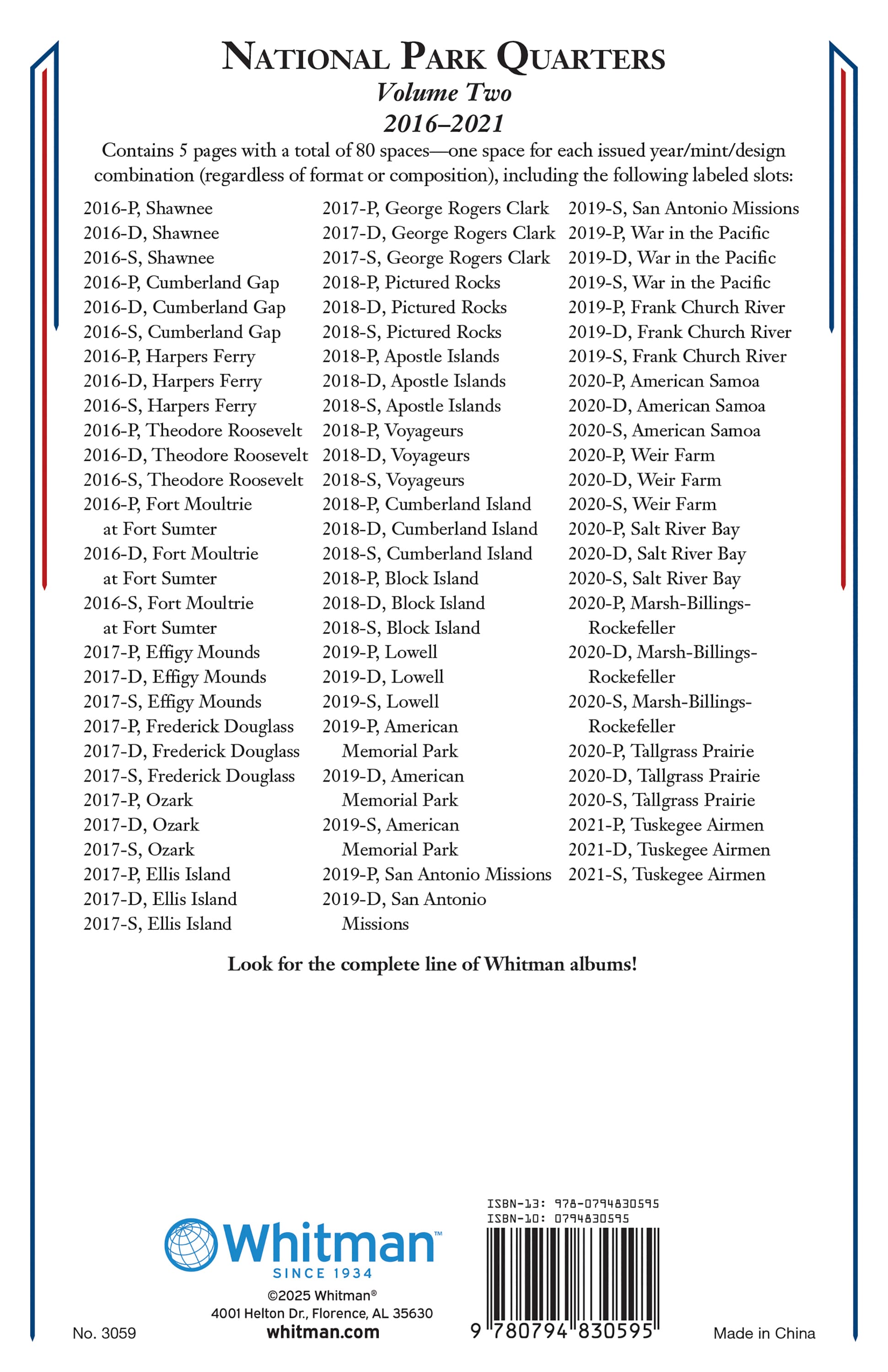 Whitman Classic® Coin Album – National Park Quarters Volume #2: 2016-2021 (P, D, & S Mints)