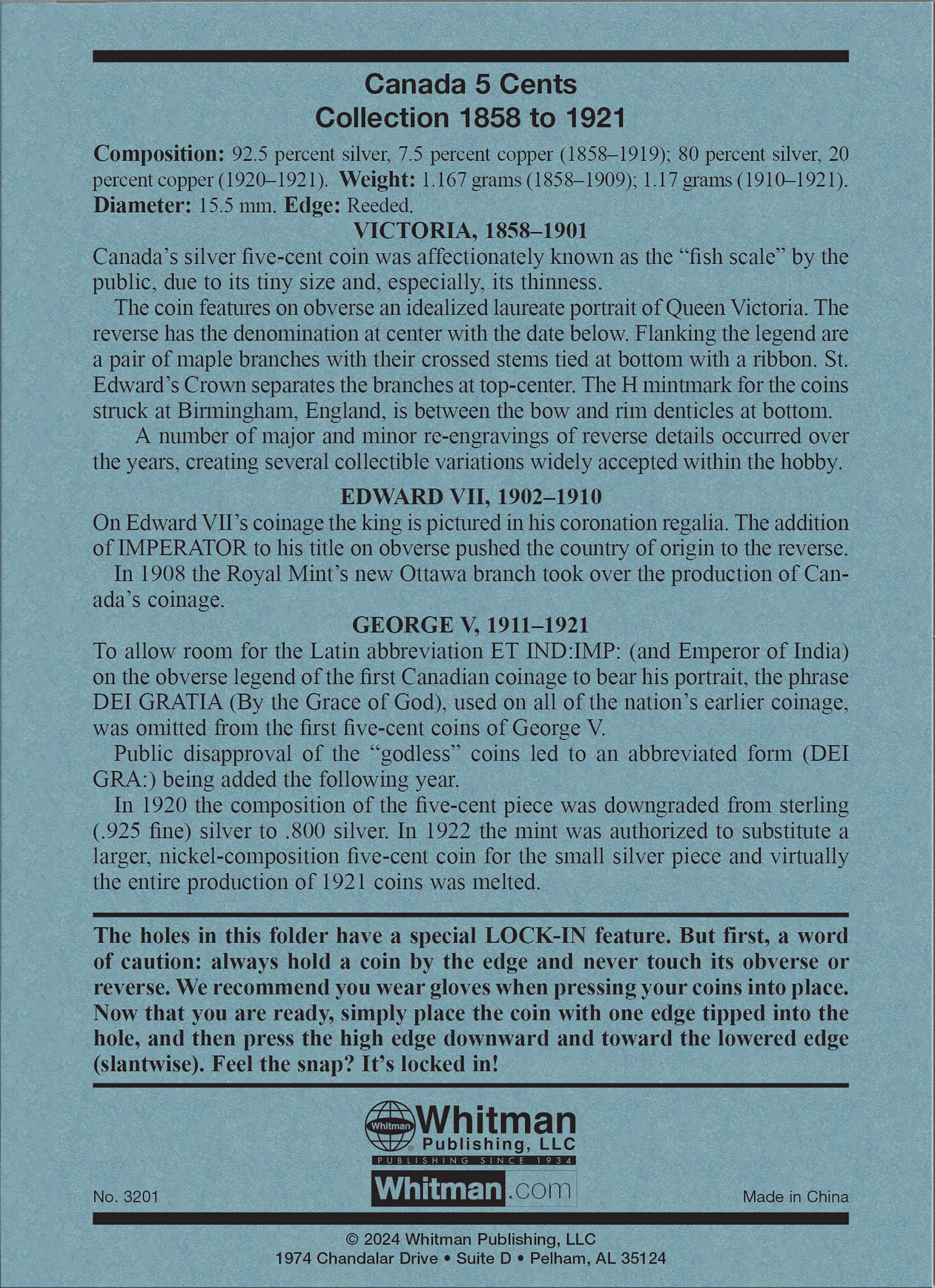 Official Whitman® Coin Folder – Canada Silver Nickels (5 Cents): 1858-1921