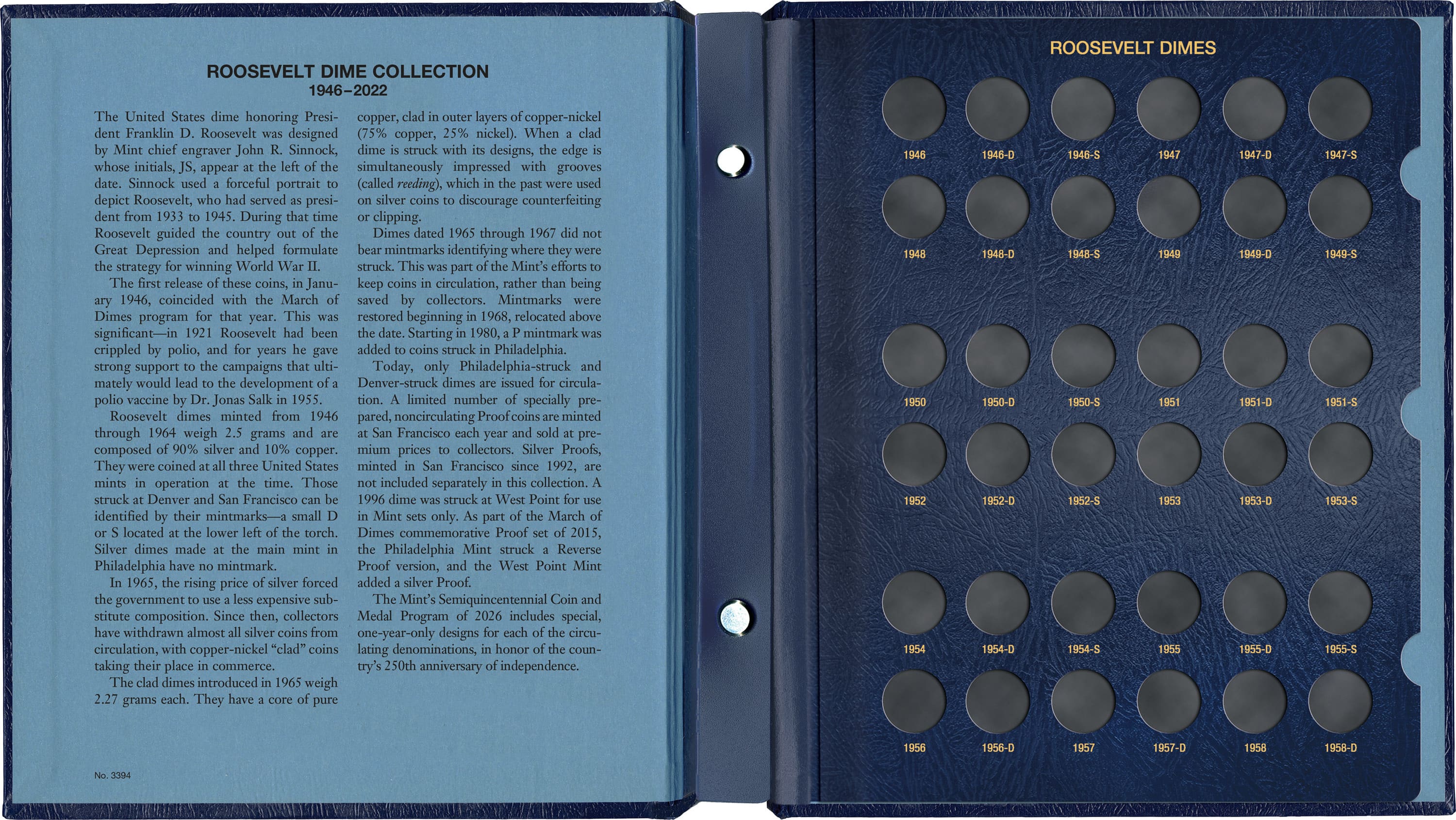 Whitman Classic® Coin Album – Roosevelt Dimes Volume #1: 1946-2022 (P, D, & S Mints)