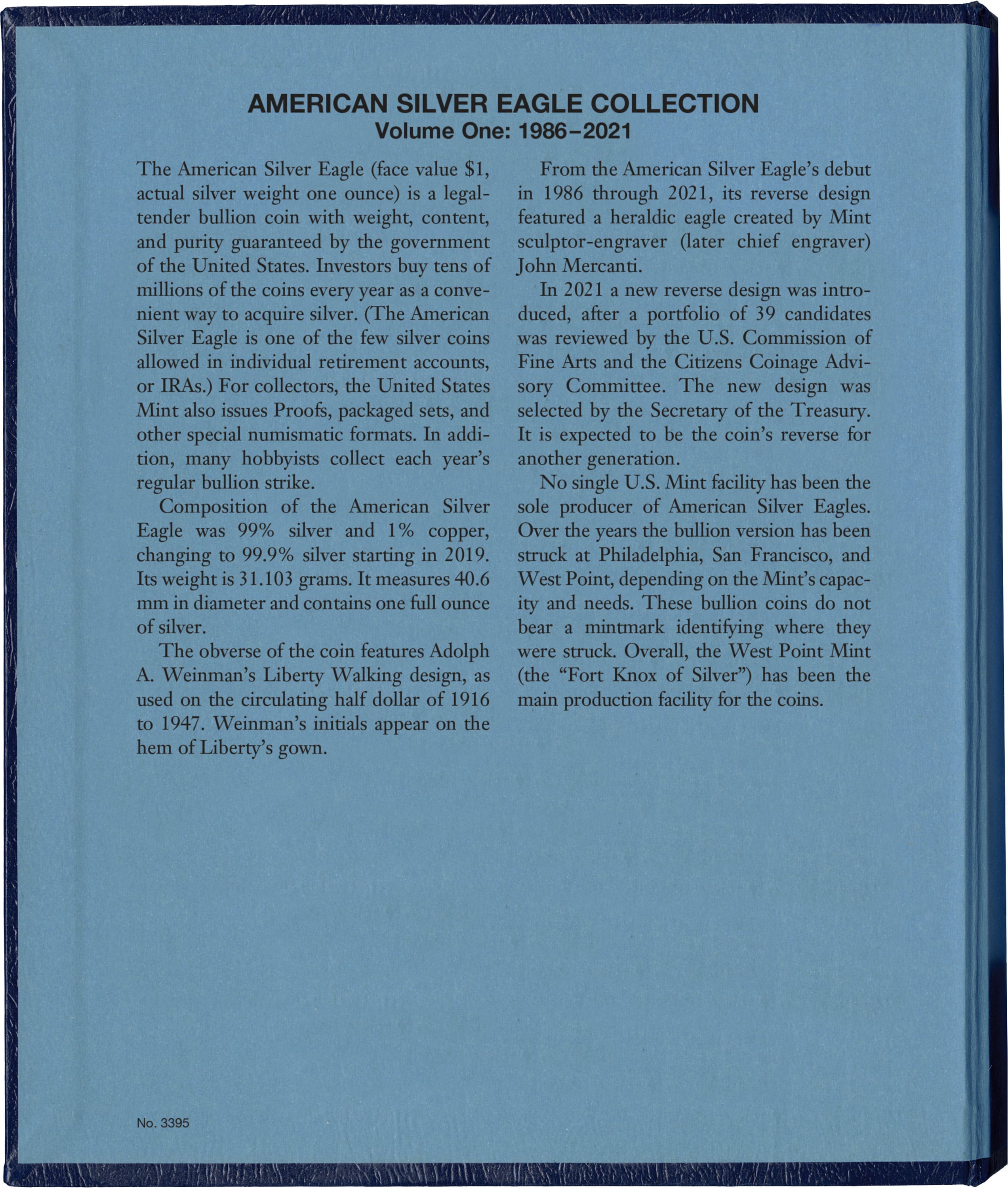 Whitman Classic® Coin Album – American Silver Eagles Variety 1: 1986-2021 (Single Mint)