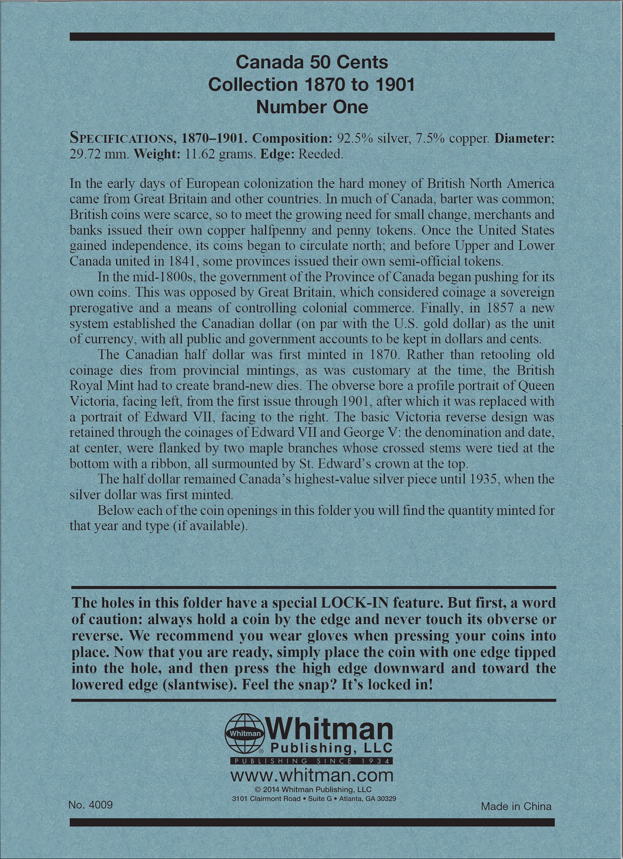 Official Whitman® Coin Folder – Canada Half Dollars (50 Cents) Collection #1: 1870-1901