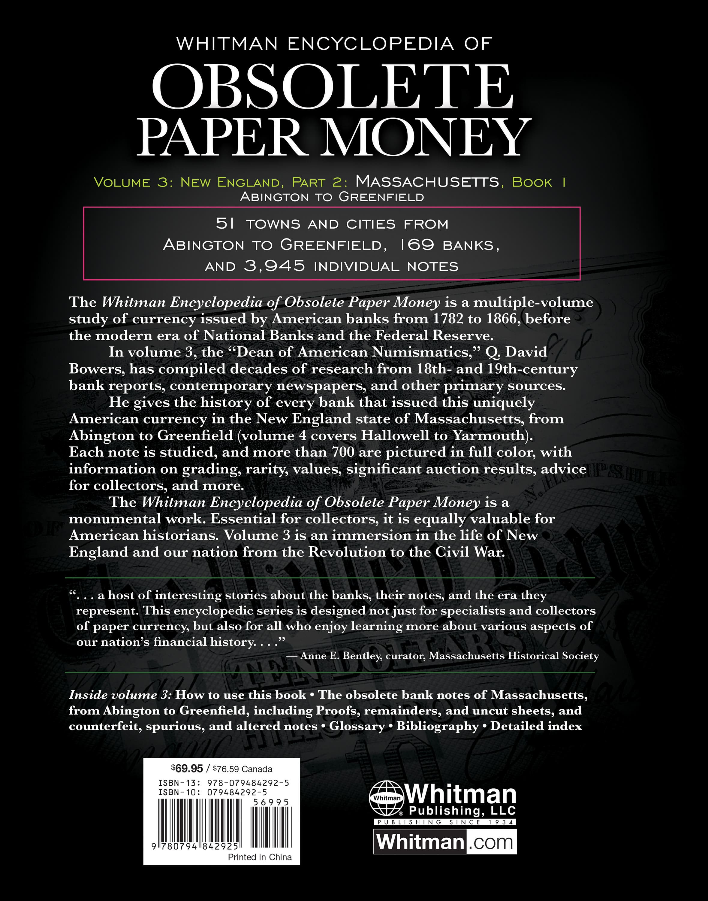 Whitman Encyclopedias: Whitman Encyclopedia Obsolete Paper Money, Volume 3 – New England, Part 2 Massachusetts