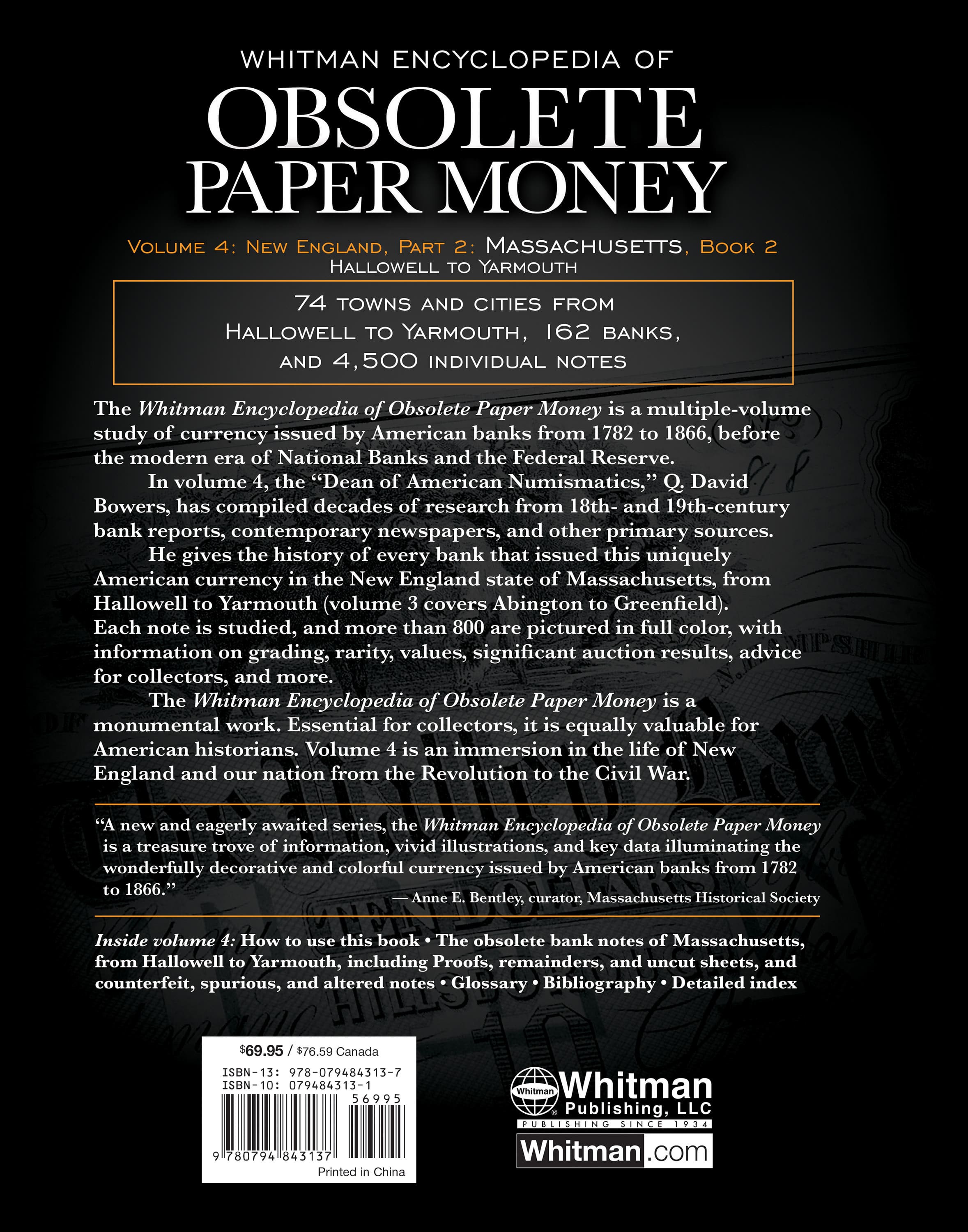 Whitman Encyclopedias: Whitman Encyclopedia of Obsolete Paper Money Volume 4 – New England, Part 2, Book 2 – Massachusetts cont’d