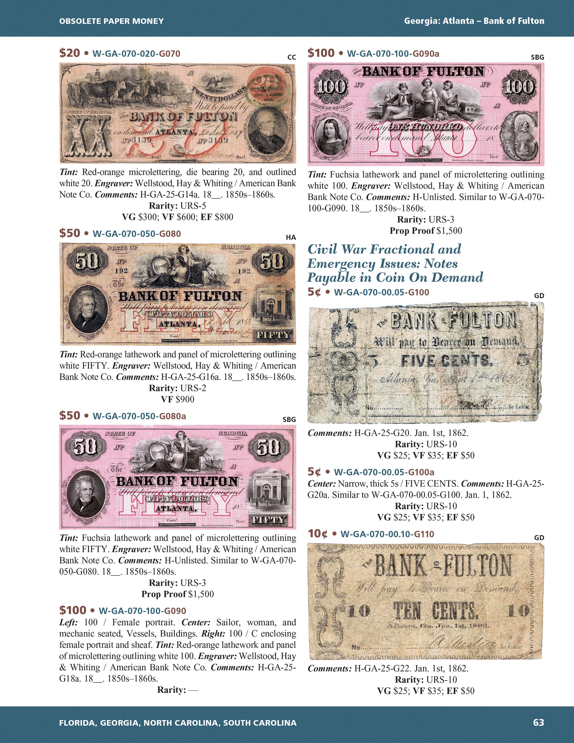 Whitman Encyclopedias: Whitman Encyclopedia of Obsolete Paper Money, Volume 6 – South Atlantic, Part 1 – Florida, Georgia, North Carolina, South Carolina