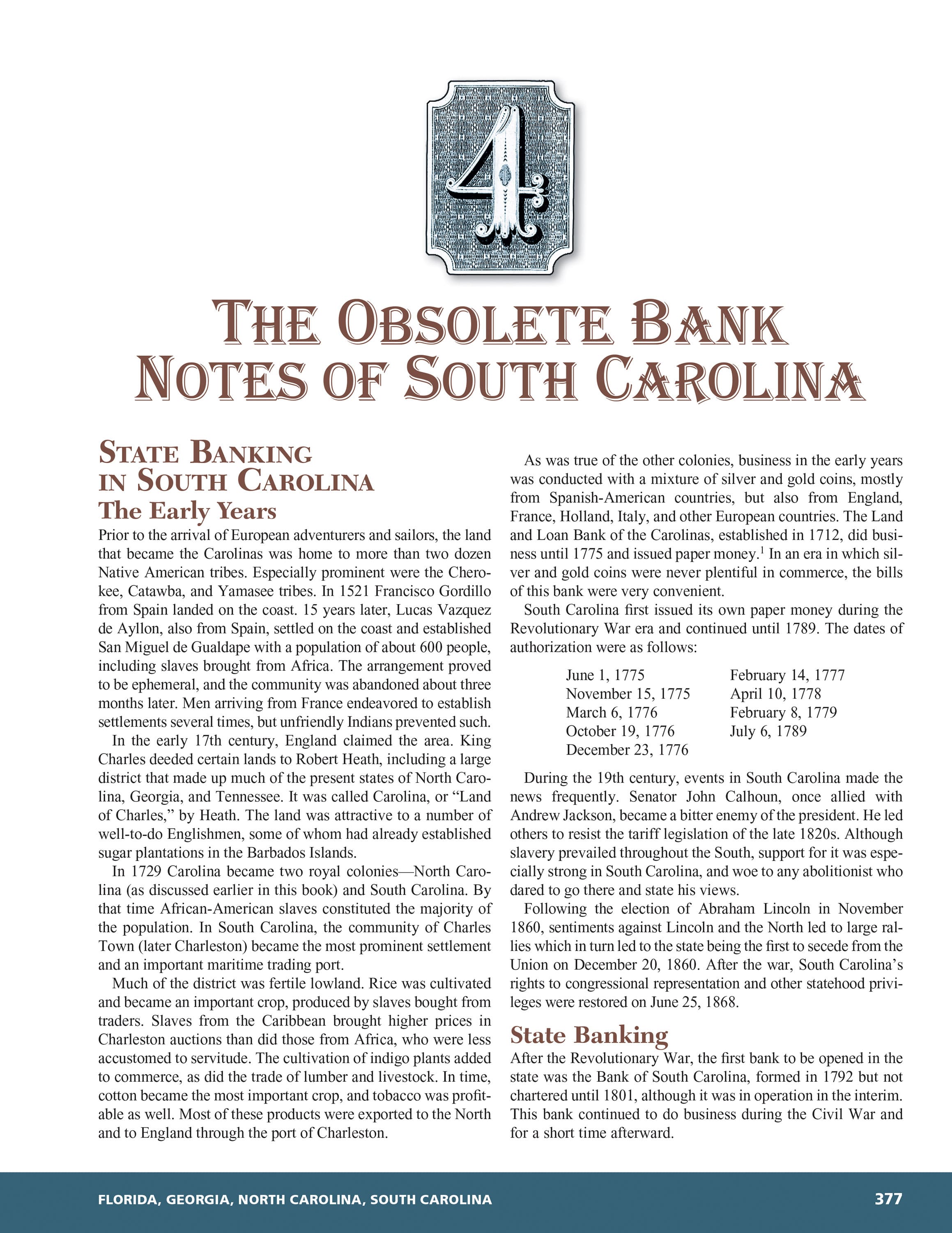 Whitman Encyclopedias: Whitman Encyclopedia of Obsolete Paper Money, Volume 6 – South Atlantic, Part 1 – Florida, Georgia, North Carolina, South Carolina