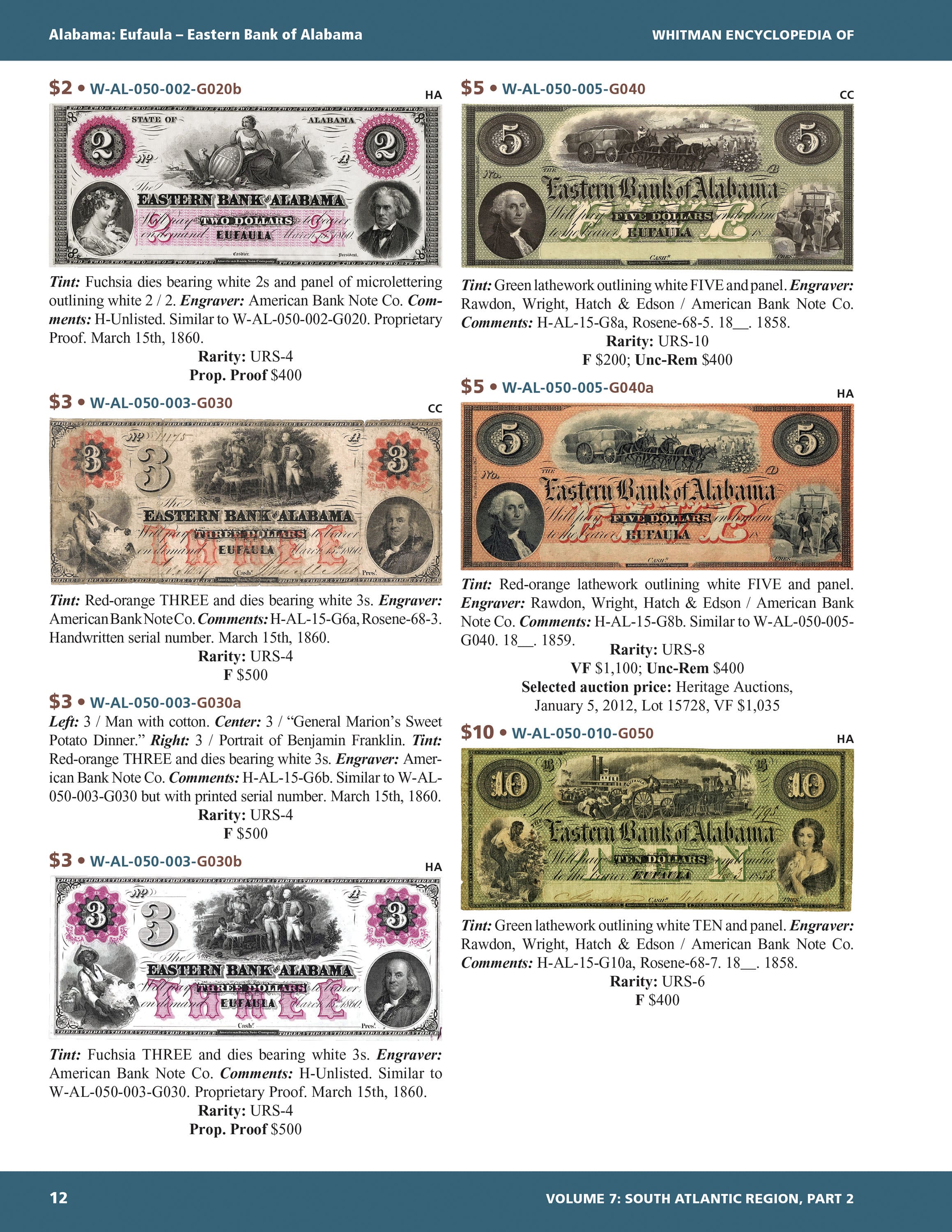 Whitman Encyclopedias: Whitman Encyclopedia of Obsolete Paper Money, Volume 7 – South Atlantic, Part 2 – Alabama, Arkansas, Kentucky, Louisiana, Mississippi, Tennessee, Texas