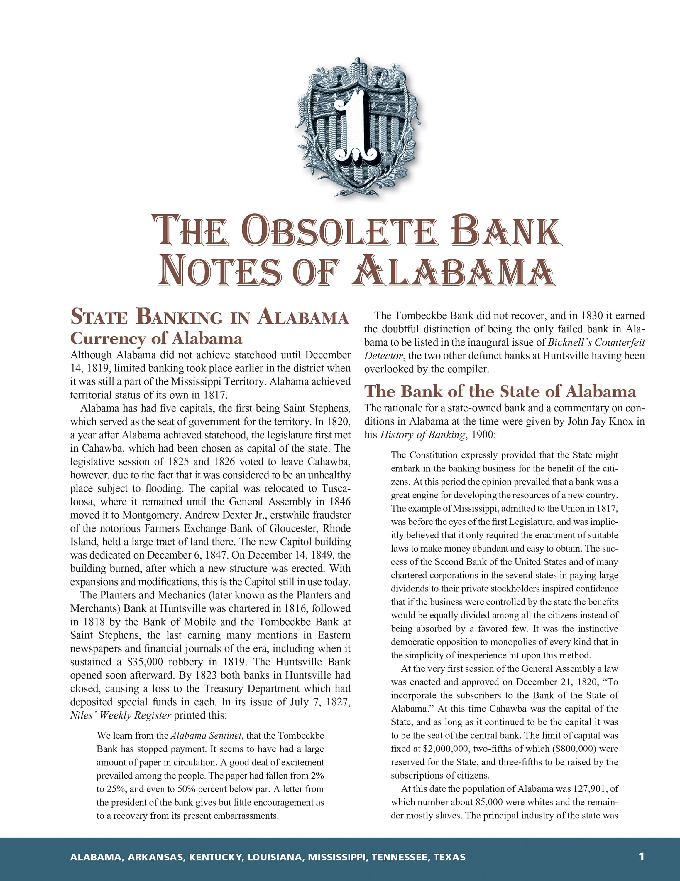 Whitman Encyclopedias: Whitman Encyclopedia of Obsolete Paper Money, Volume 7 – South Atlantic, Part 2 – Alabama, Arkansas, Kentucky, Louisiana, Mississippi, Tennessee, Texas