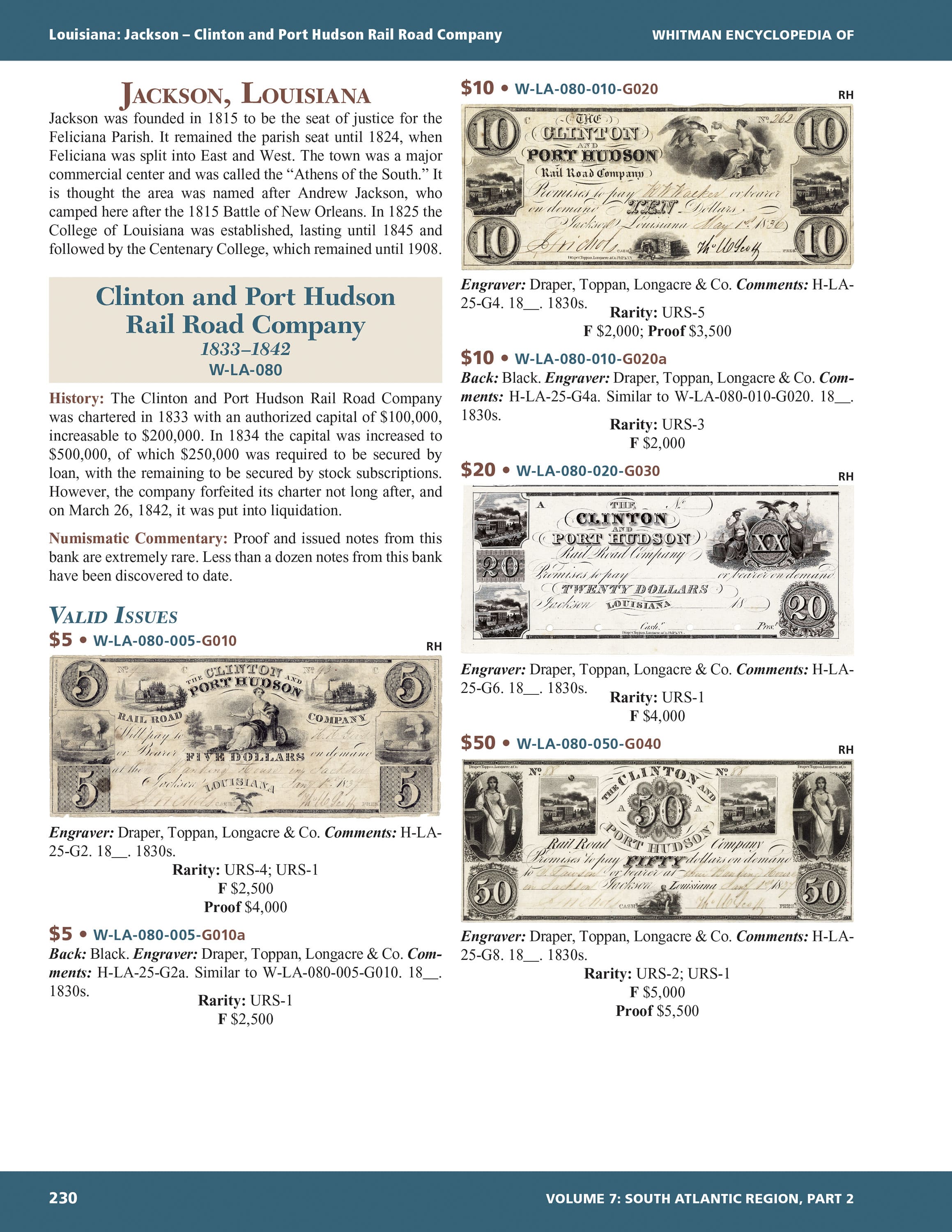 Whitman Encyclopedias: Whitman Encyclopedia of Obsolete Paper Money, Volume 7 – South Atlantic, Part 2 – Alabama, Arkansas, Kentucky, Louisiana, Mississippi, Tennessee, Texas