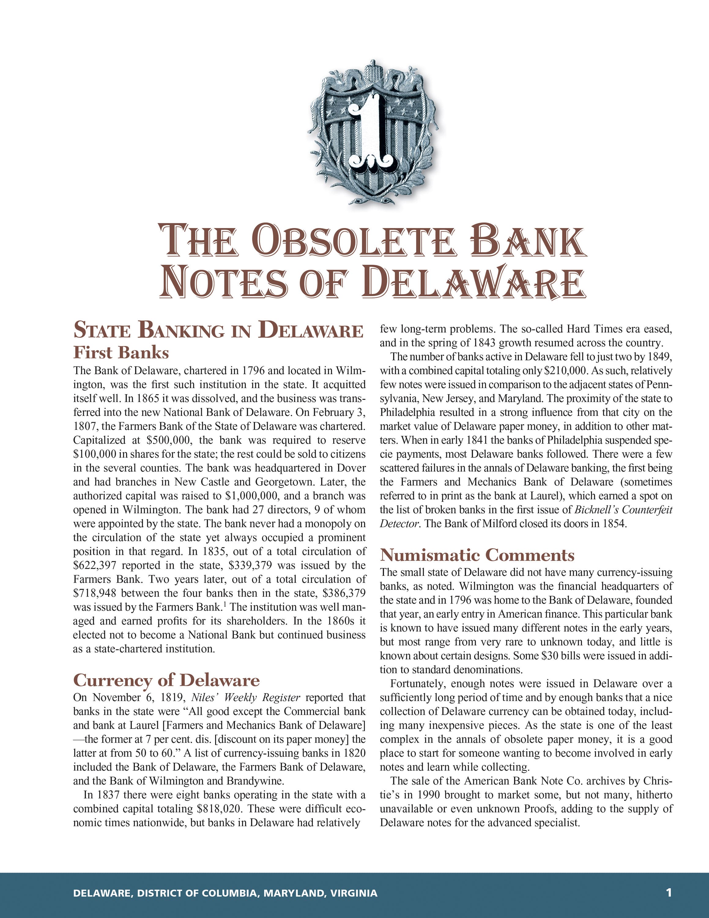 Whitman Encyclopedias: Whitman Encyclopedia of Obsolete Paper Money, Volume 8 – South Atlantic, Part 3 – Delaware, District of Columbia, Maryland, Virginia