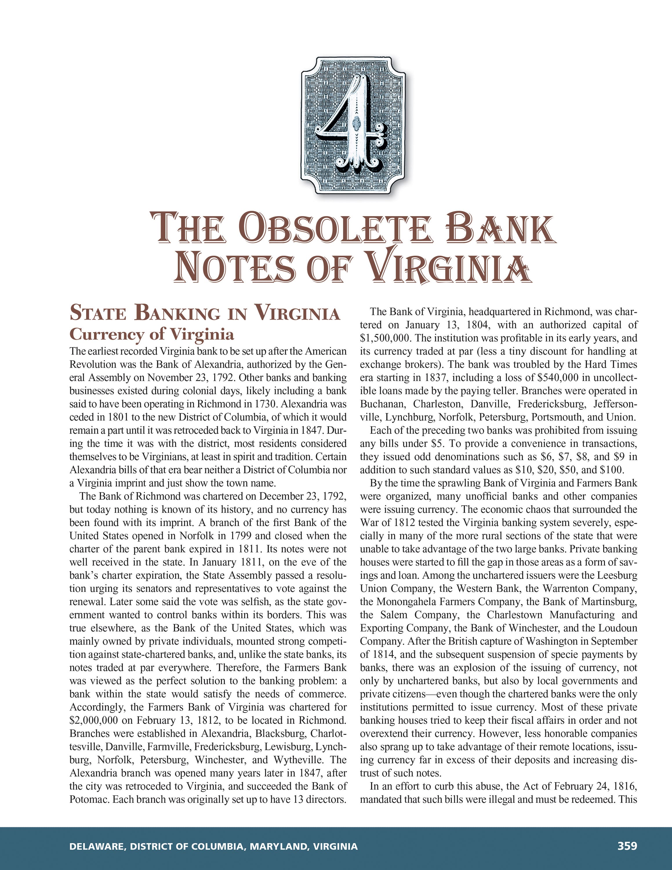 Whitman Encyclopedias: Whitman Encyclopedia of Obsolete Paper Money, Volume 8 – South Atlantic, Part 3 – Delaware, District of Columbia, Maryland, Virginia