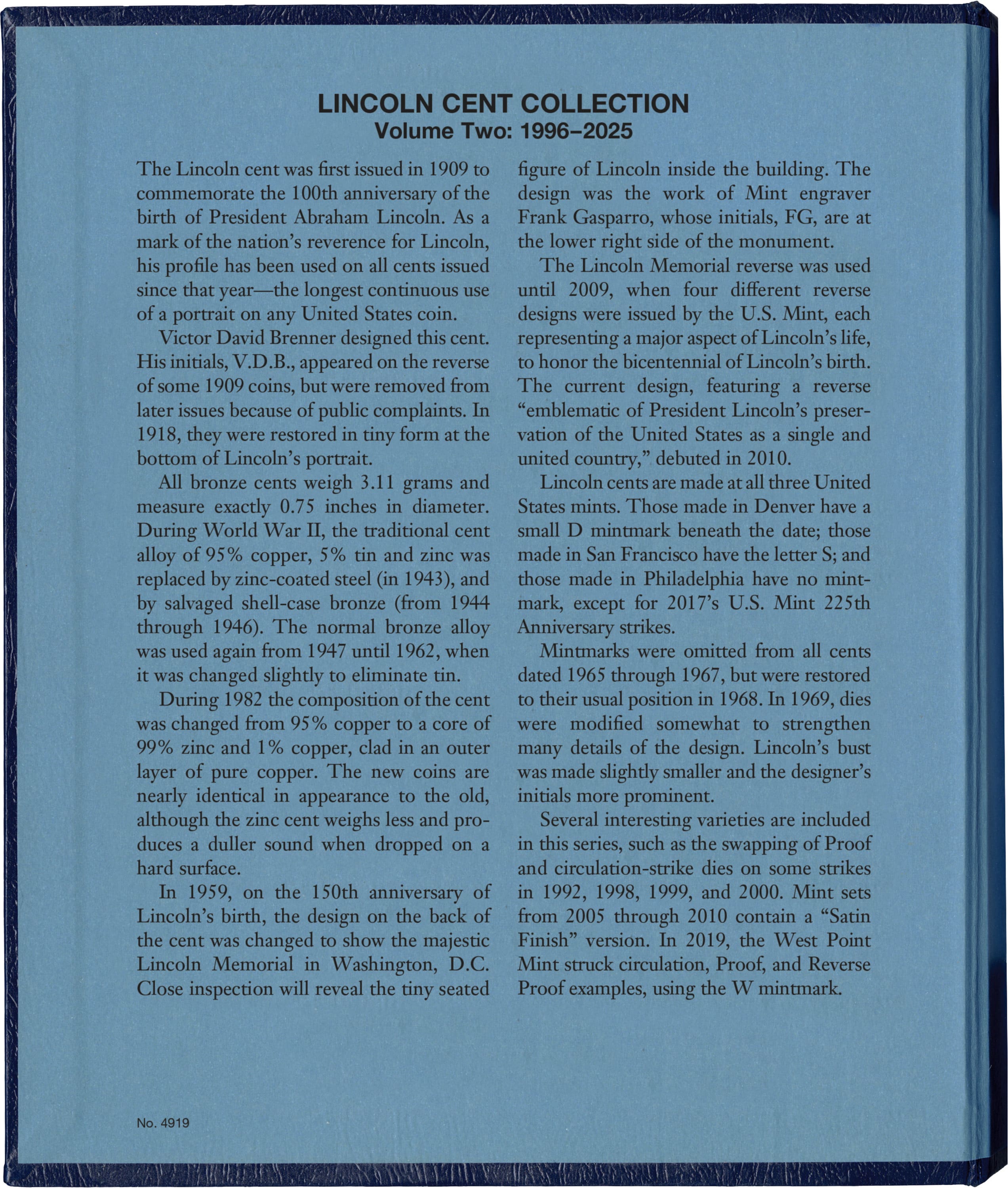 Whitman Classic® Coin Album – Lincoln Cents Volume #2: Starting 1996 (P, D, & S Mints)