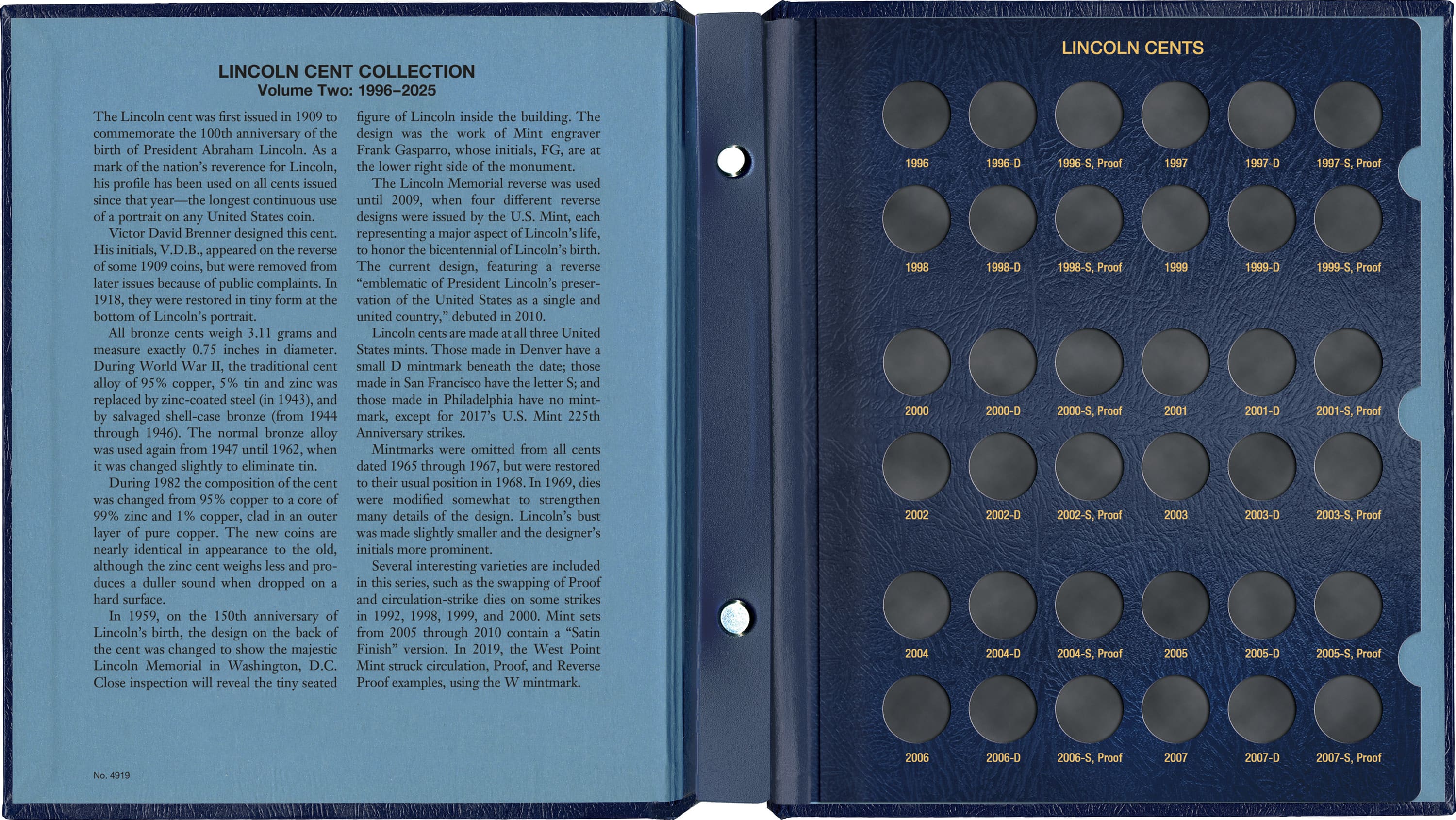 Whitman Classic® Coin Album – Lincoln Cents Volume #2: Starting 1996 (P, D, & S Mints)