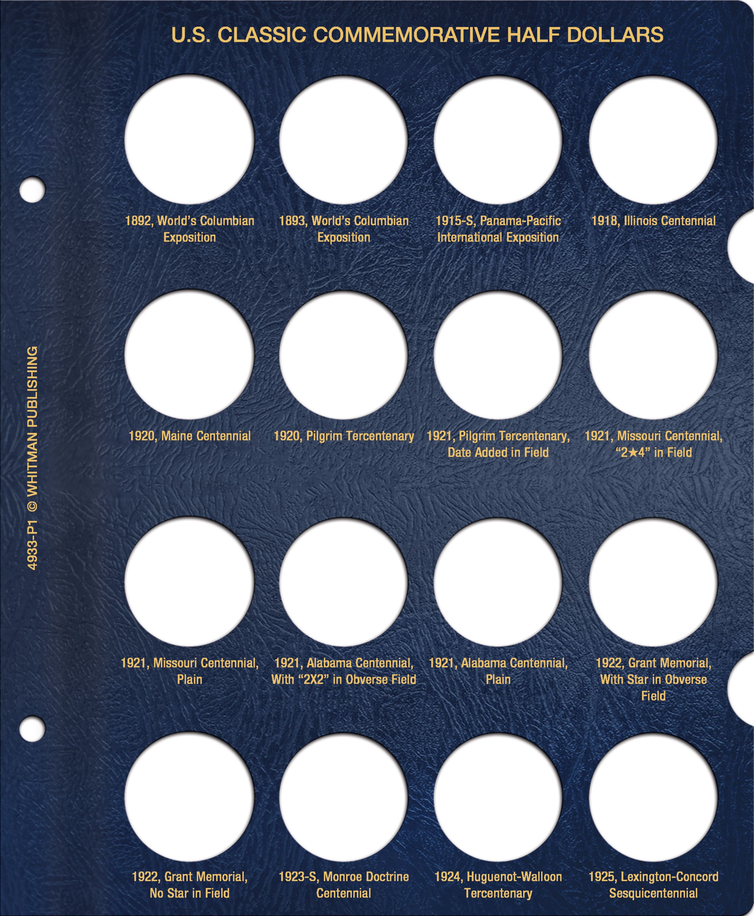 Whitman Classic® Coin Album – U.S. Commemorative Half Dollars Volume #1: 1892-1934